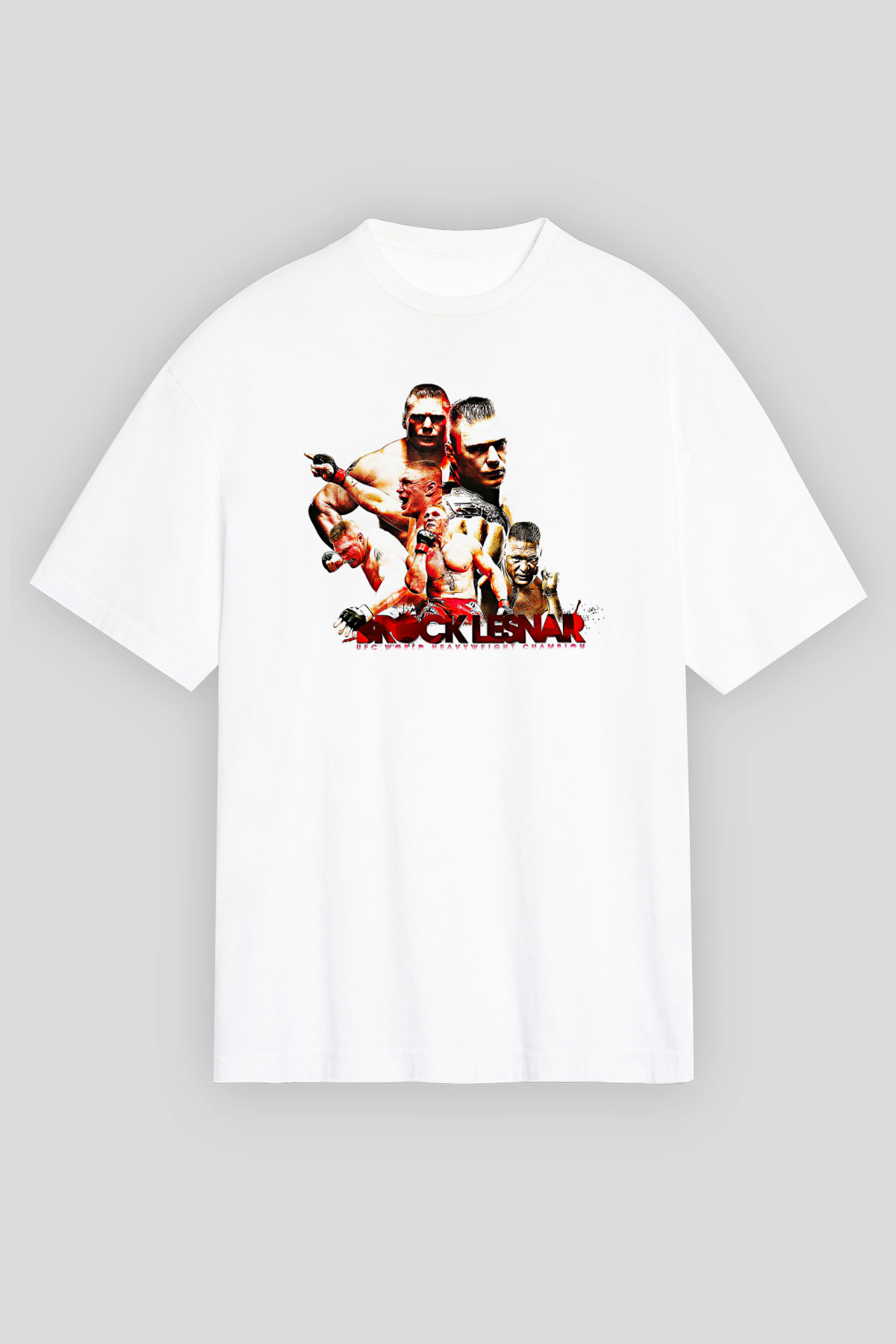 Brock Lesnar Baskılı Beyaz Unisex Oversize Tişört - Tshirt