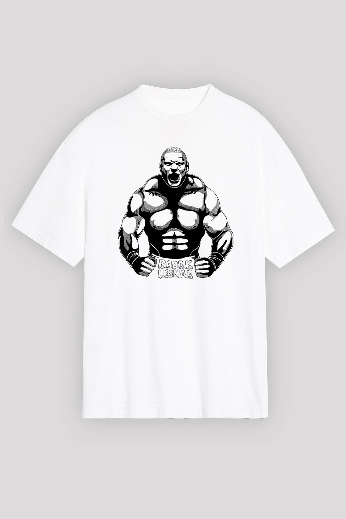 Brock Lesnar Baskılı Beyaz Unisex Oversize Tişört - Tshirt