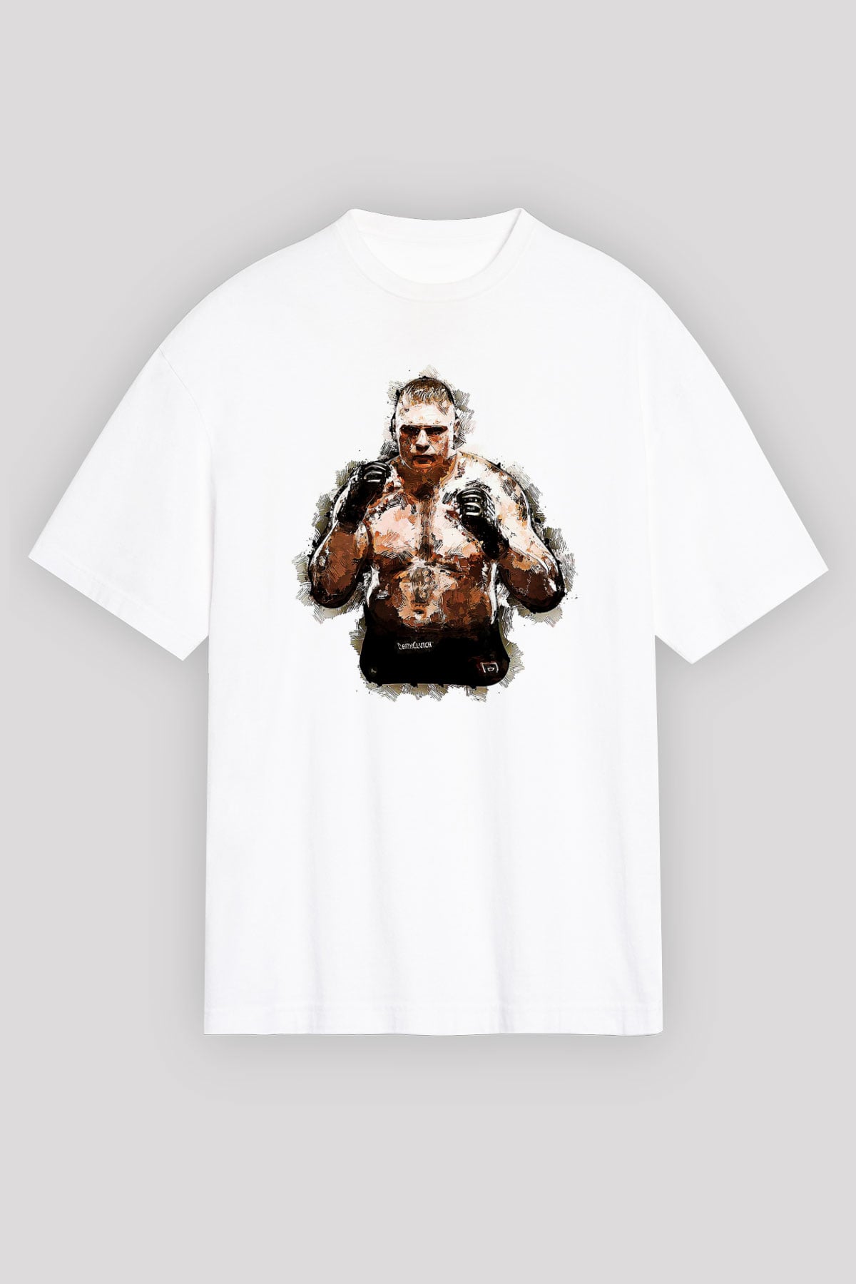 Brock Lesnar Baskılı Beyaz Unisex Oversize Tişört - Tshirt