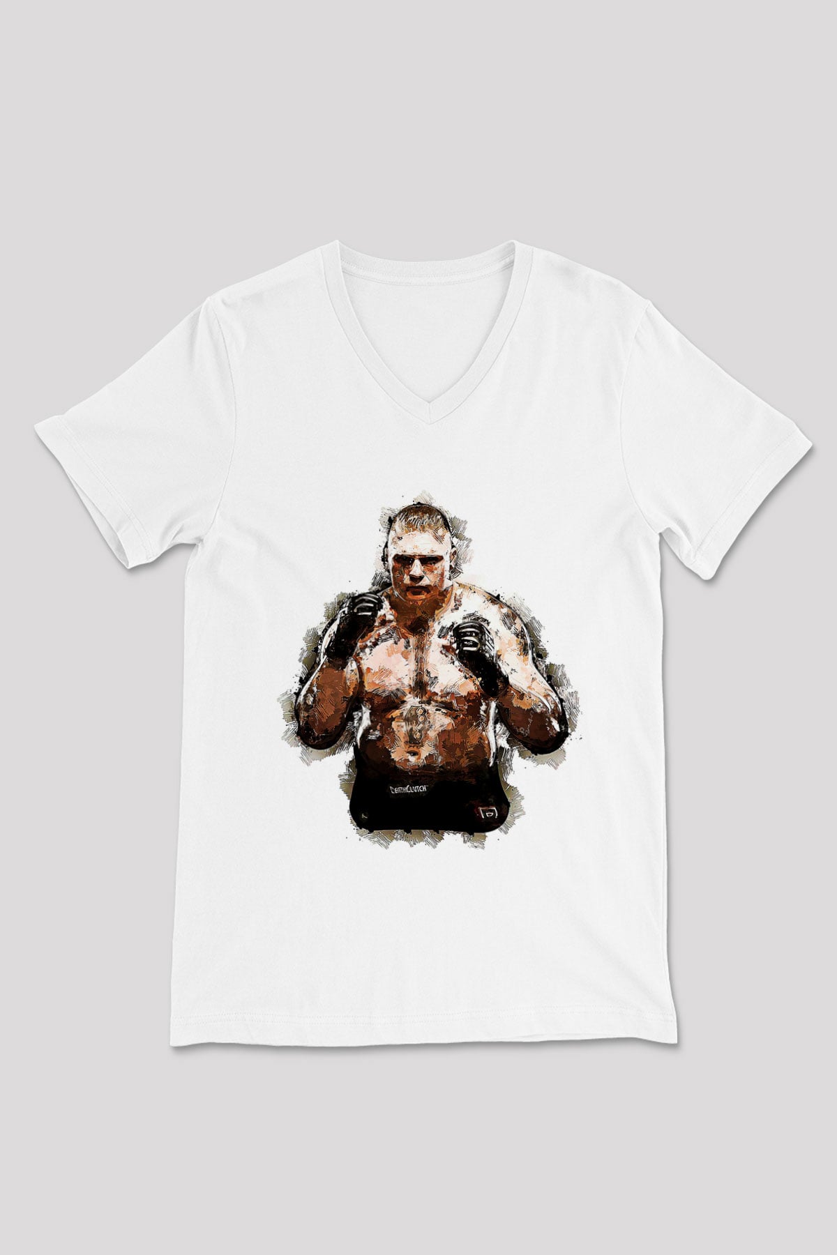 Brock Lesnar Baskılı Beyaz Unisex V Yaka Tişört - Tshirt