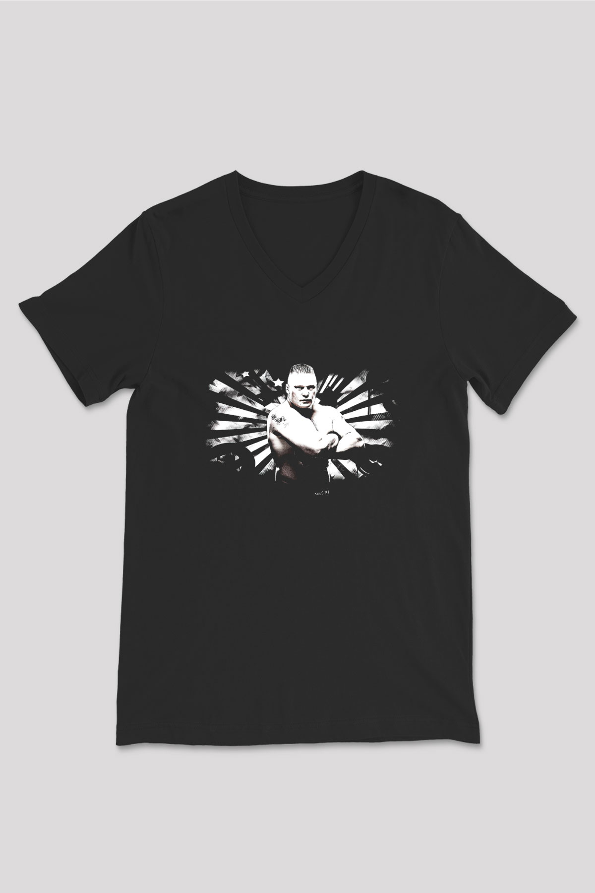 Brock Lesnar Baskılı Unisex Siyah V Yaka Tişört - Tshirt