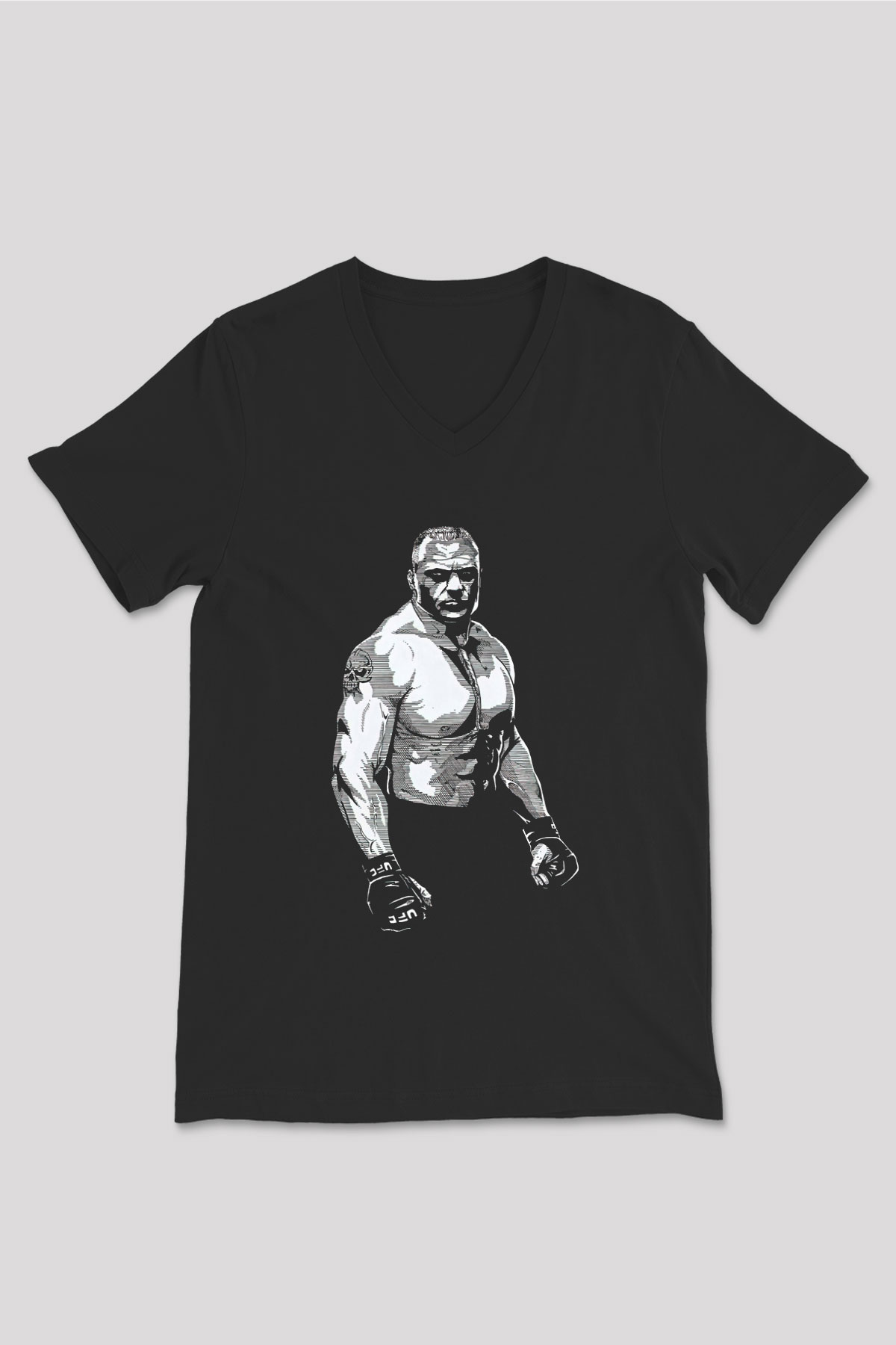 Brock Lesnar Baskılı Unisex Siyah V Yaka Tişört - Tshirt