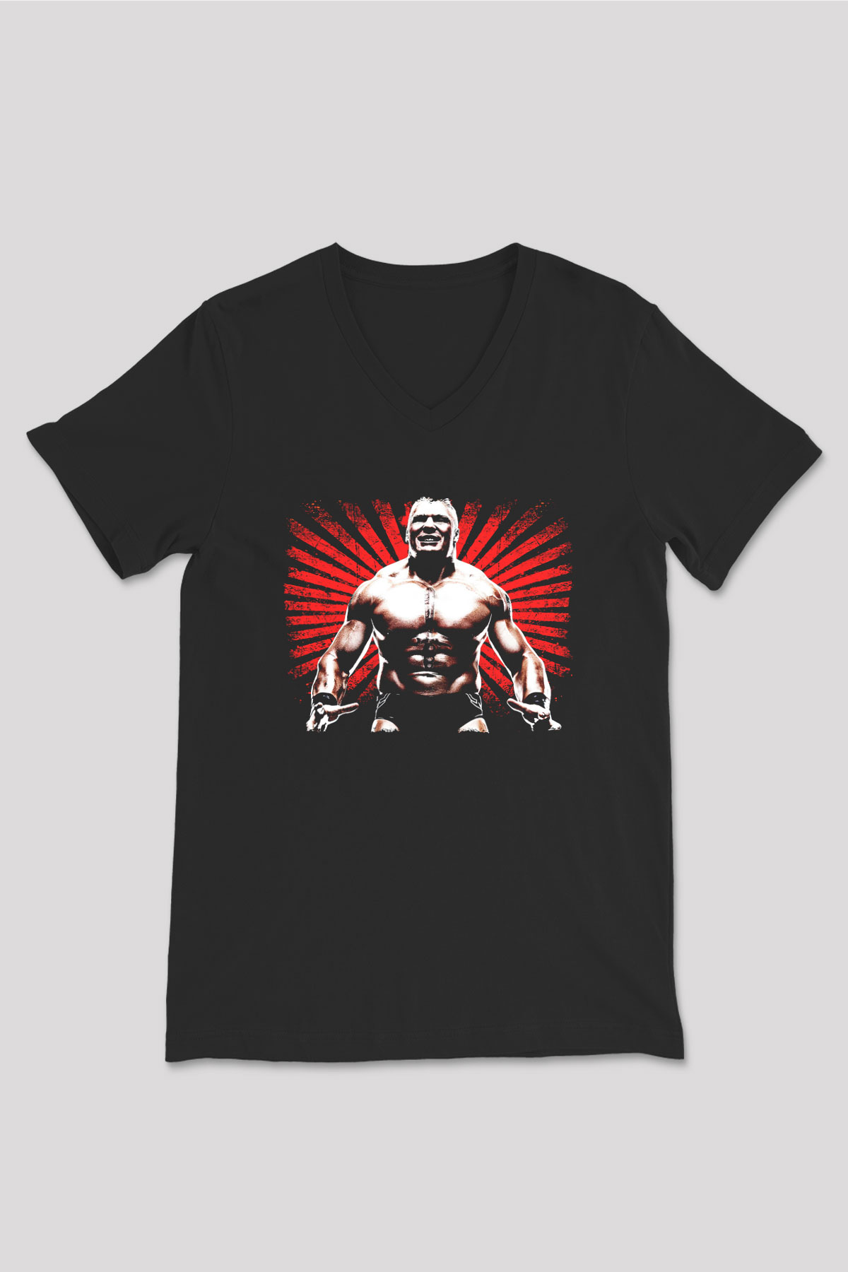 Brock Lesnar Baskılı Unisex Siyah V Yaka Tişört - Tshirt