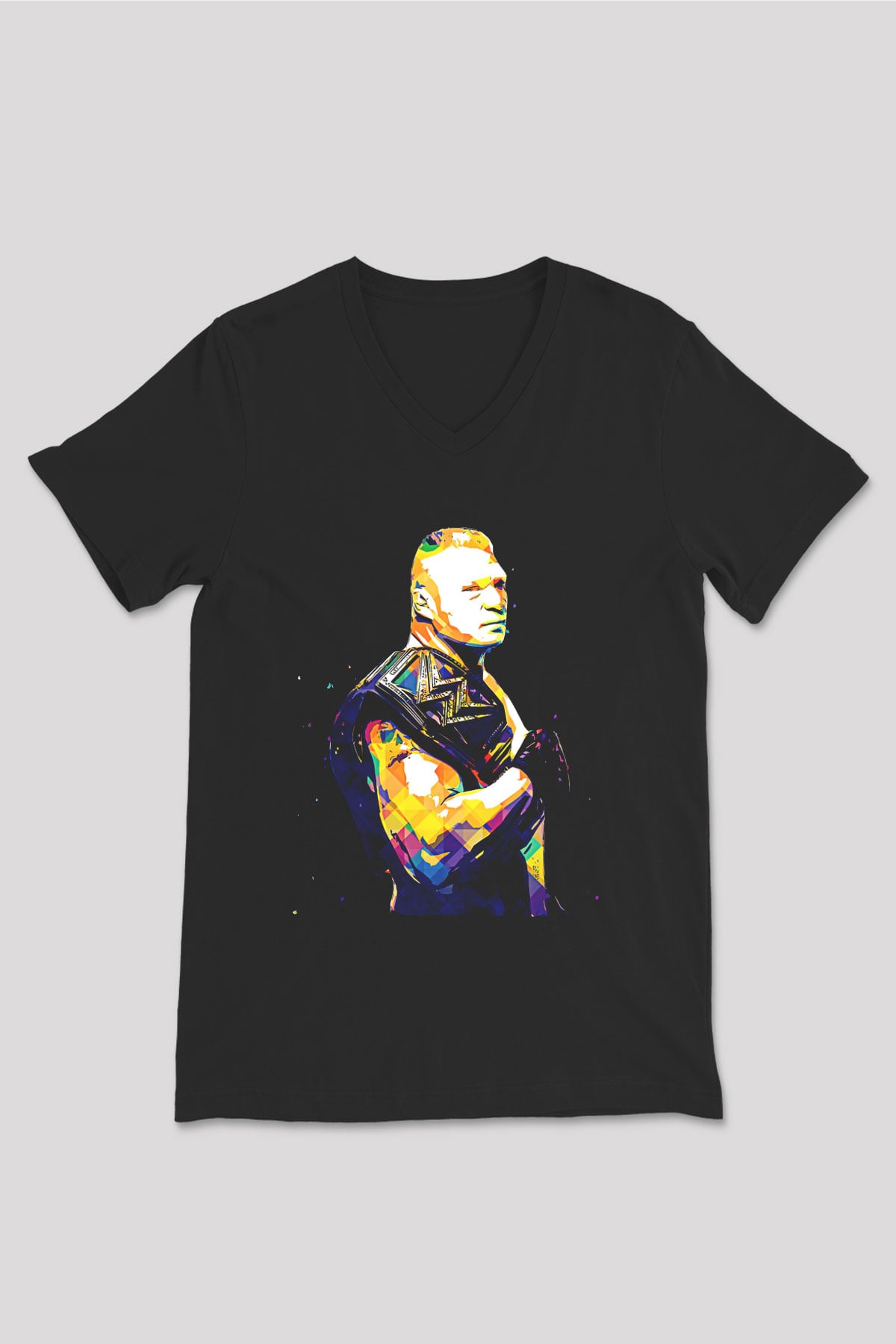 Brock Lesnar Baskılı Unisex Siyah V Yaka Tişört - Tshirt