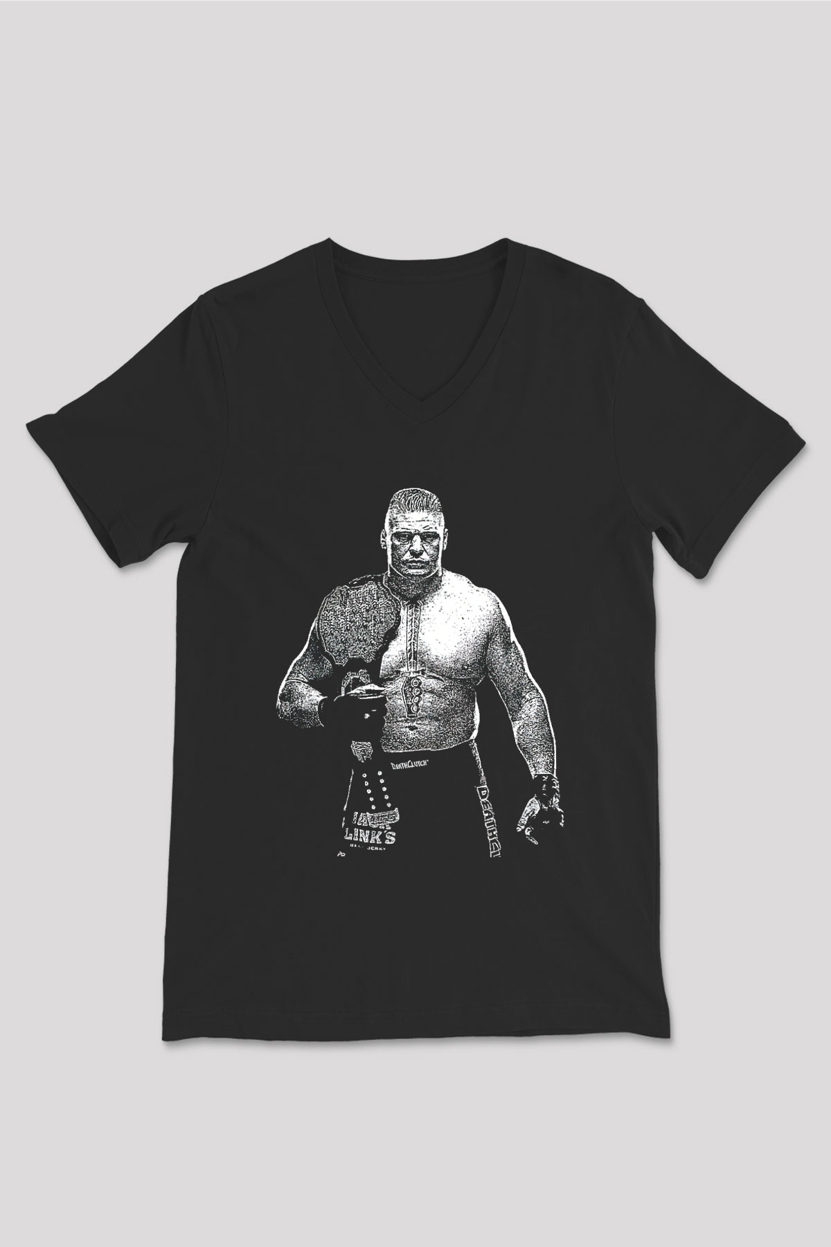 Brock Lesnar Baskılı Unisex Siyah V Yaka Tişört - Tshirt