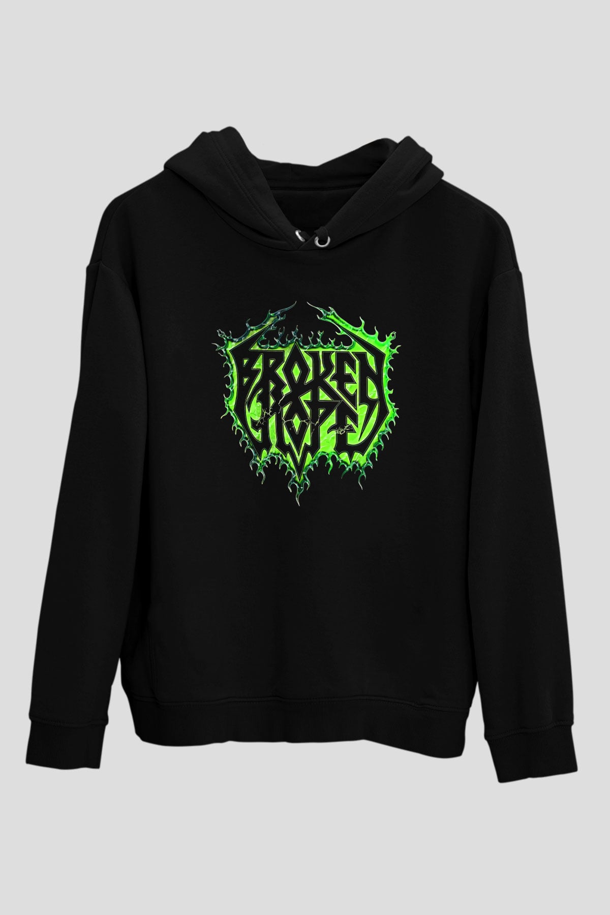 Broken Hope Baskılı Unisex Siyah Kapüşonlu Sweatshirt