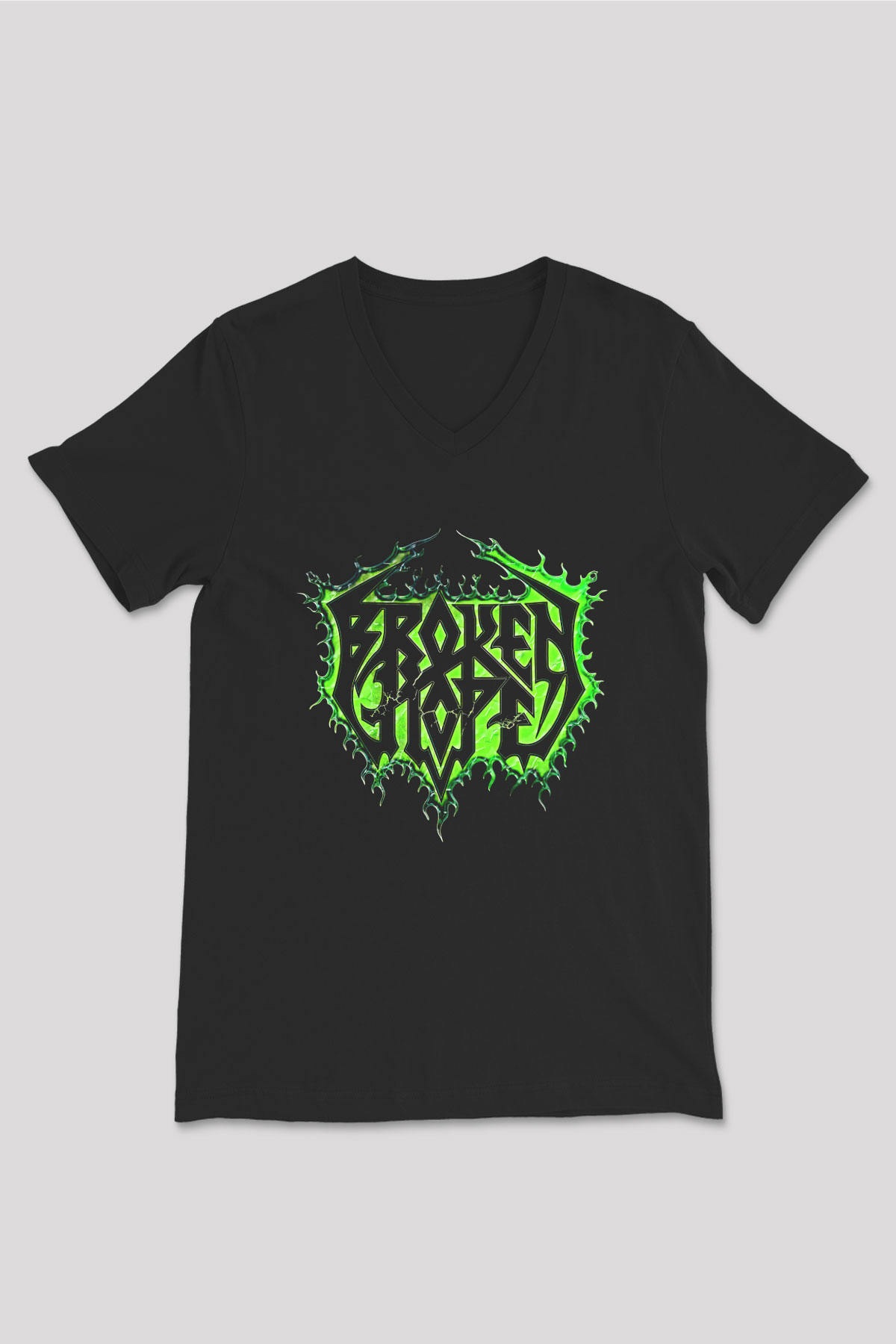 Broken Hope Baskılı Unisex Siyah V Yaka Tişört - Tshirt
