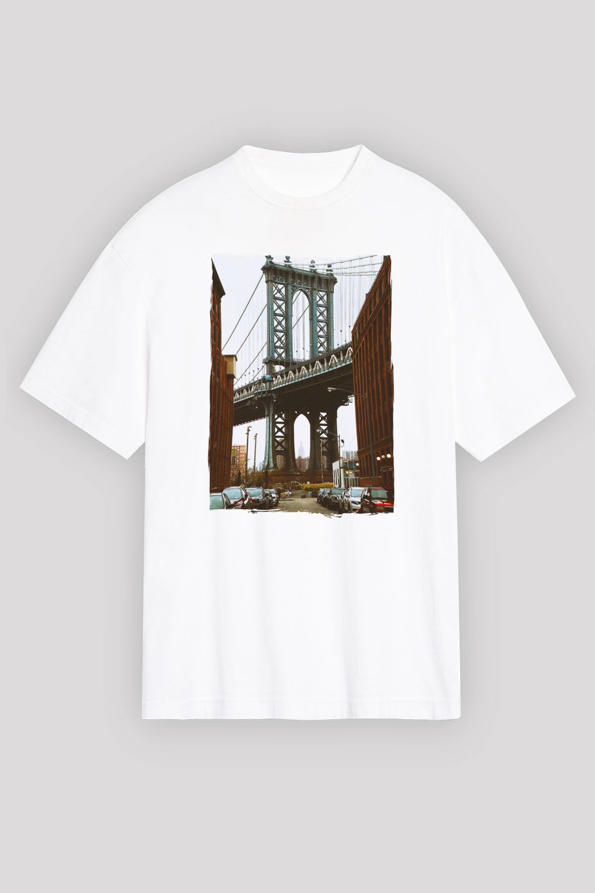 Brooklyn Köprüsü Beyaz Unisex Tişört T-Shirt - TişörtFabrikası