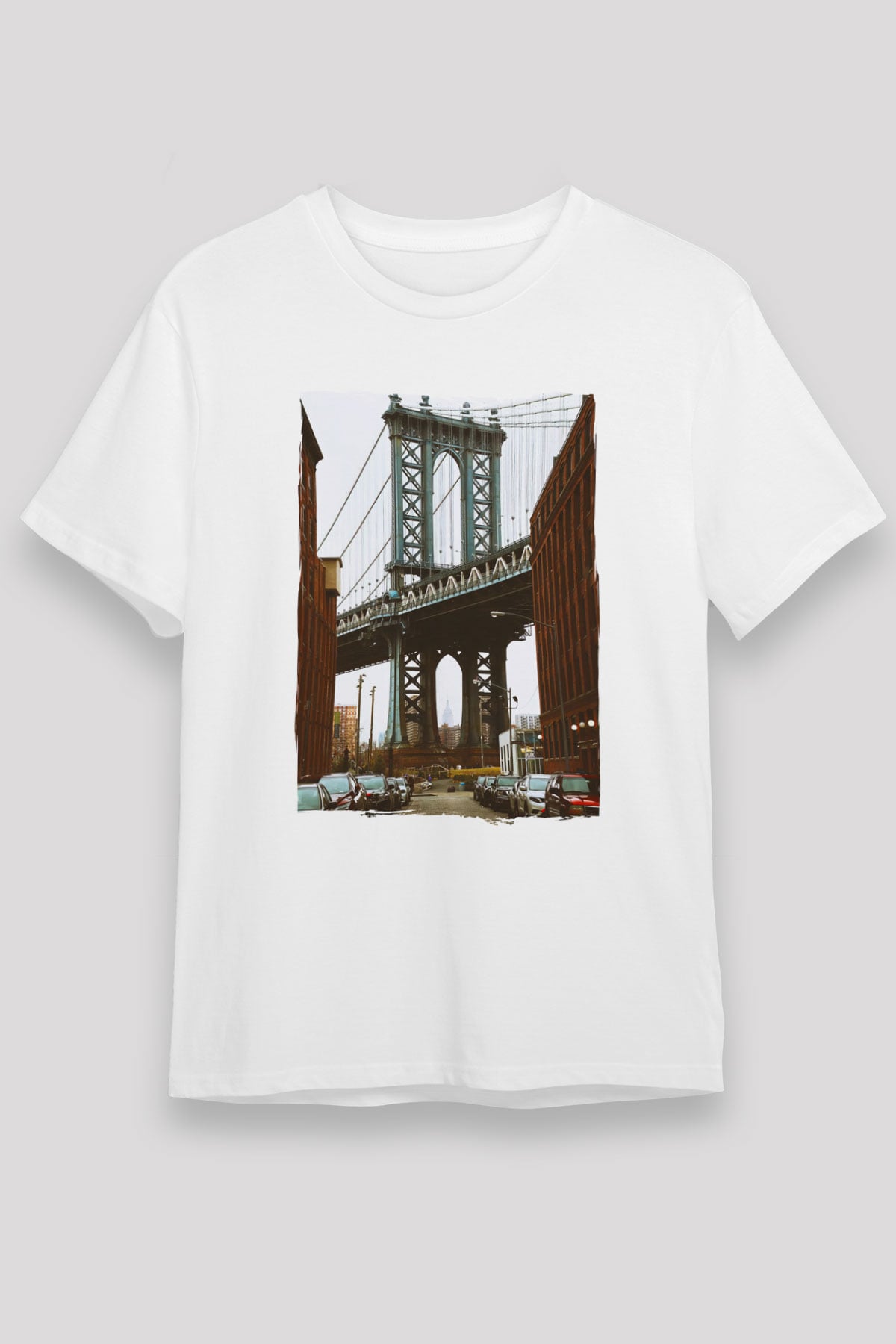 Brooklyn Köprüsü Beyaz Unisex Tişört T-Shirt - TişörtFabrikası