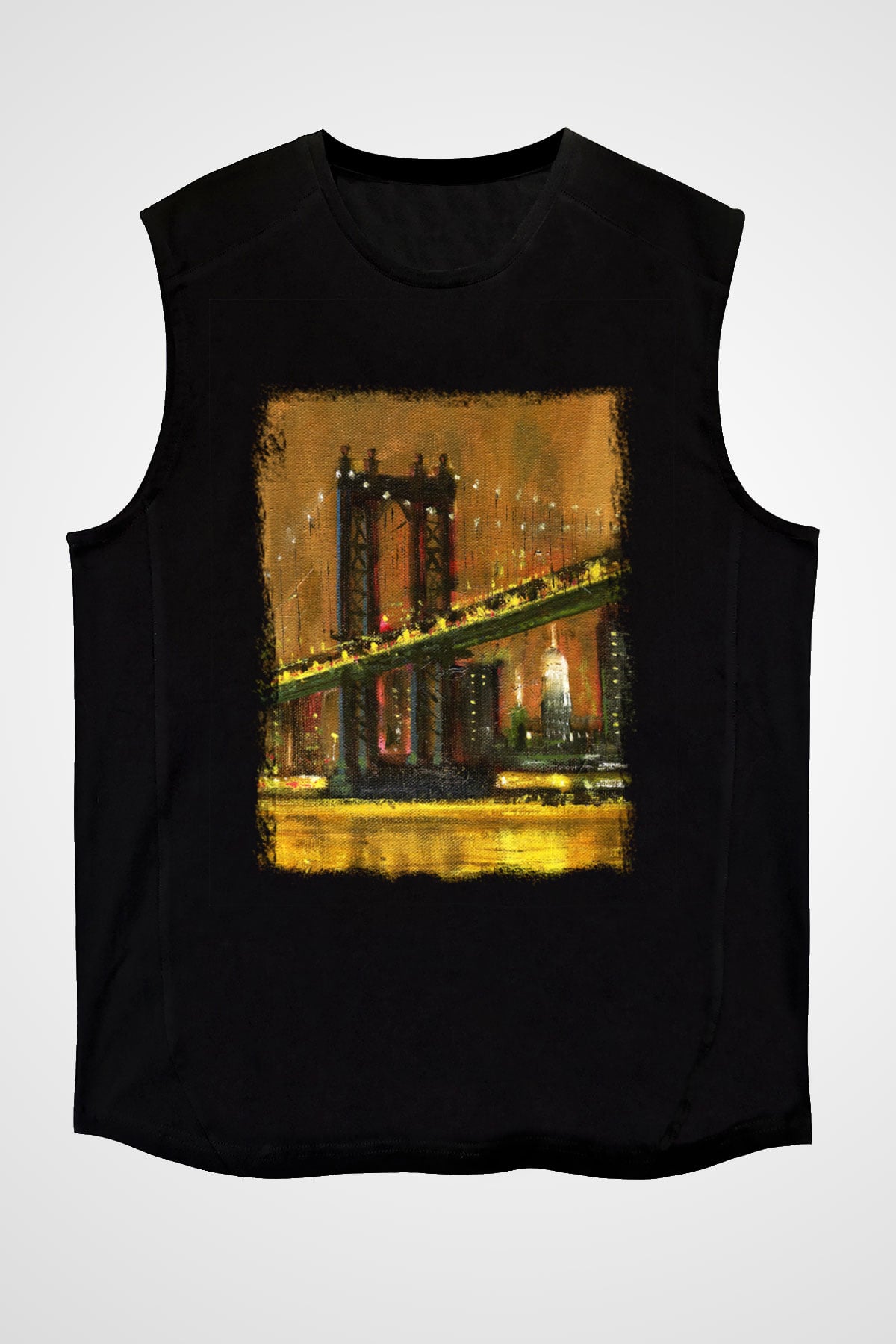 Brooklyn Köprüsü Siyah Unisex Kolsuz Tişört