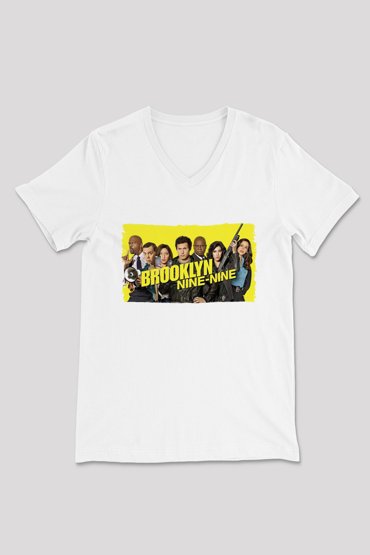 Brooklyn Nine-Nine Beyaz Unisex V Yaka Tişört