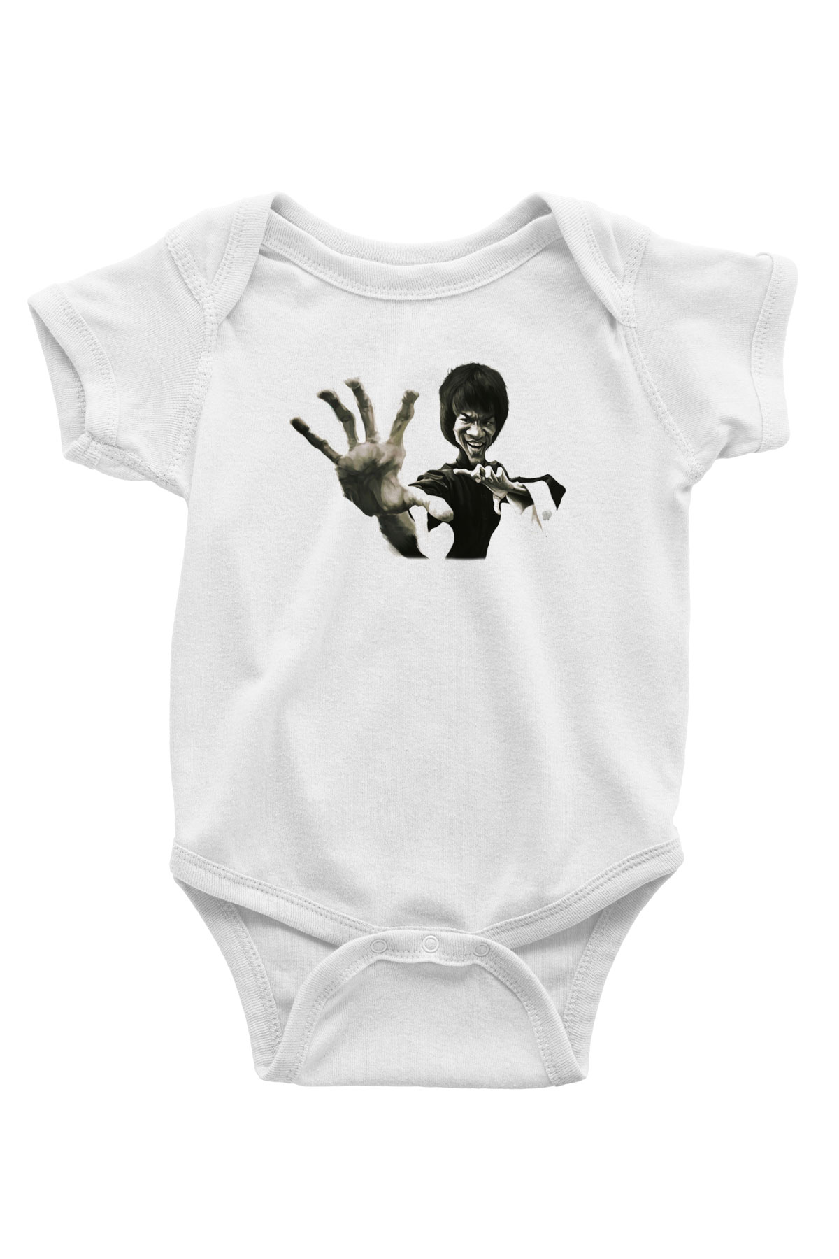 Bruce Lee Baskılı Beyaz Unisex Bebek Body - Zıbın