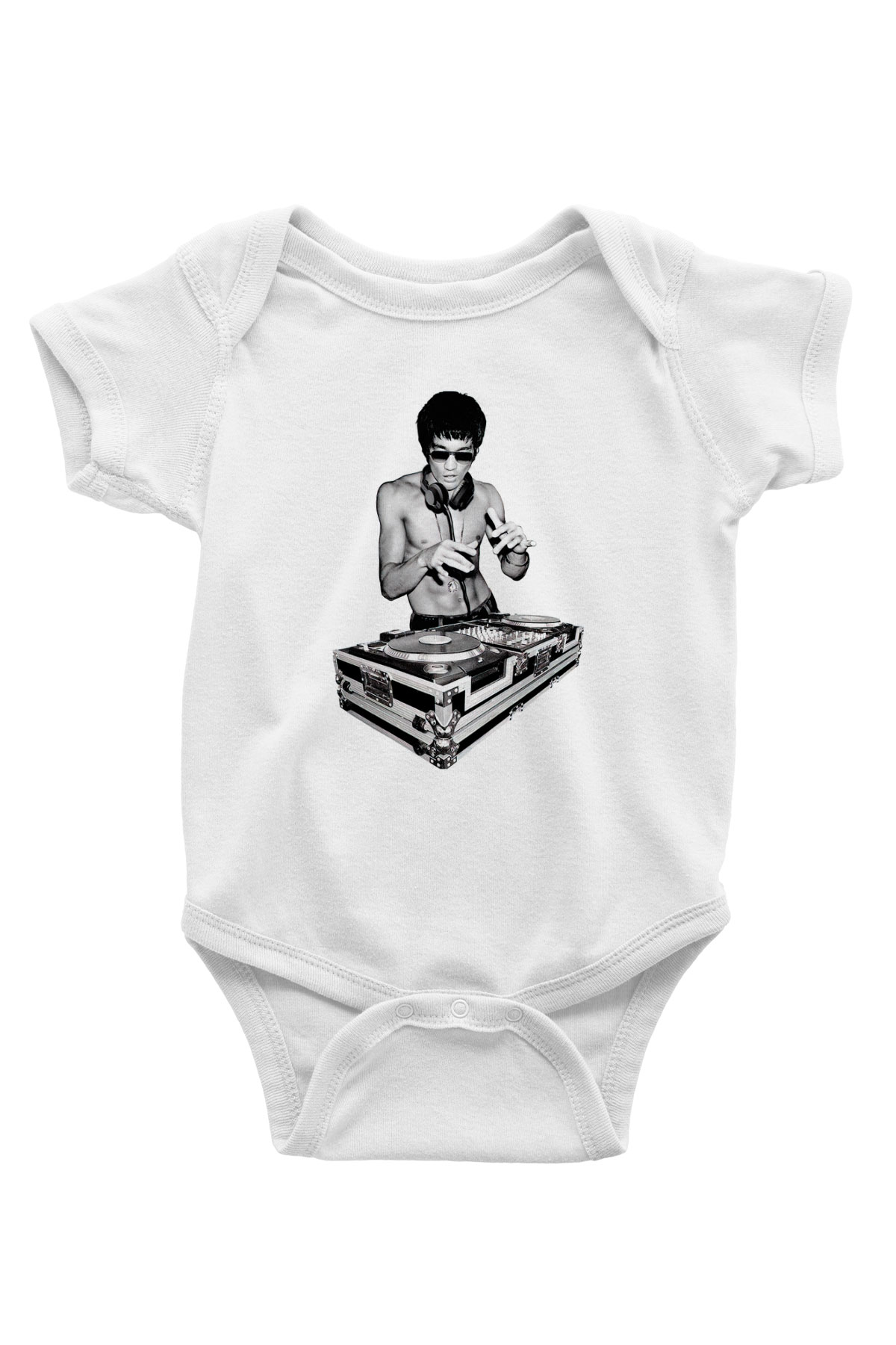 Bruce Lee Baskılı Beyaz Unisex Bebek Body - Zıbın