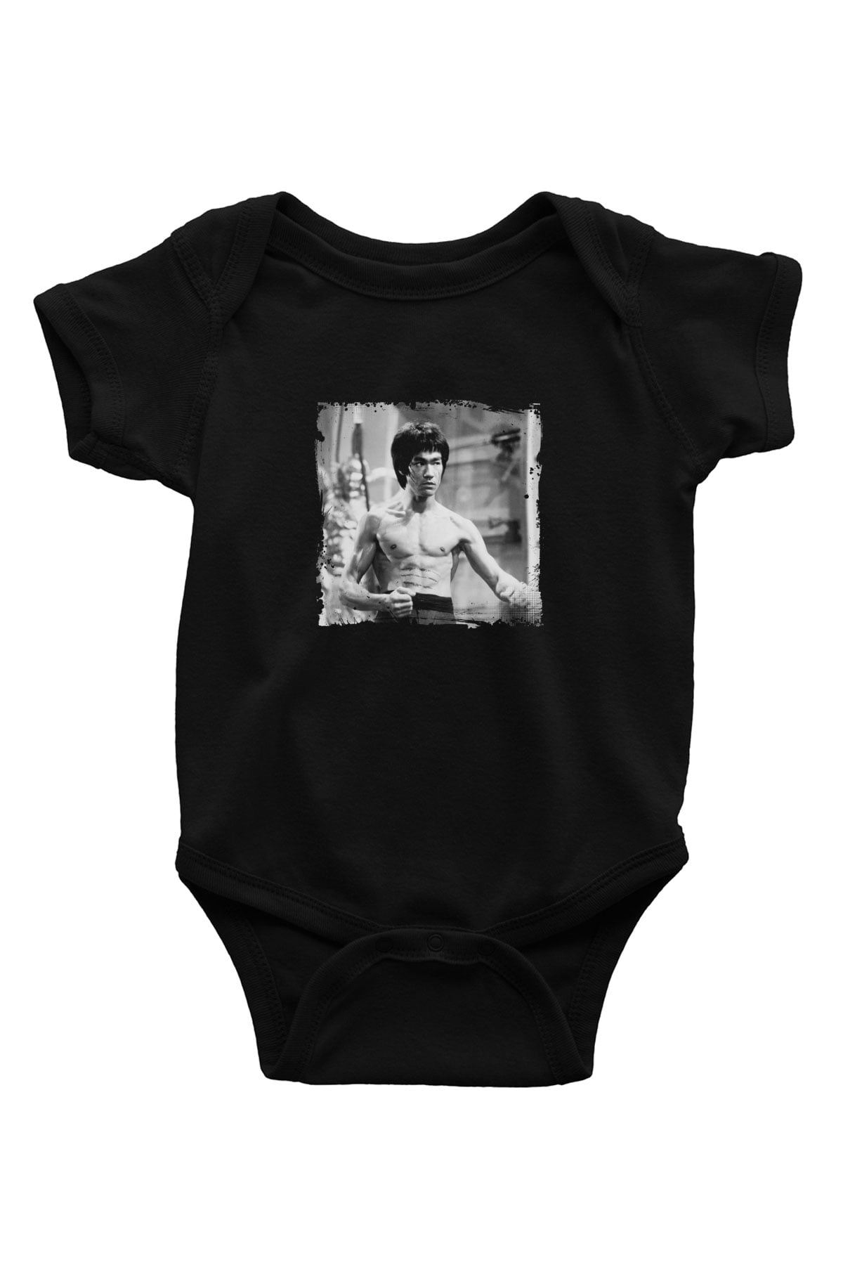 Bruce Lee Baskılı Unisex Siyah Bebek Body - Zıbın
