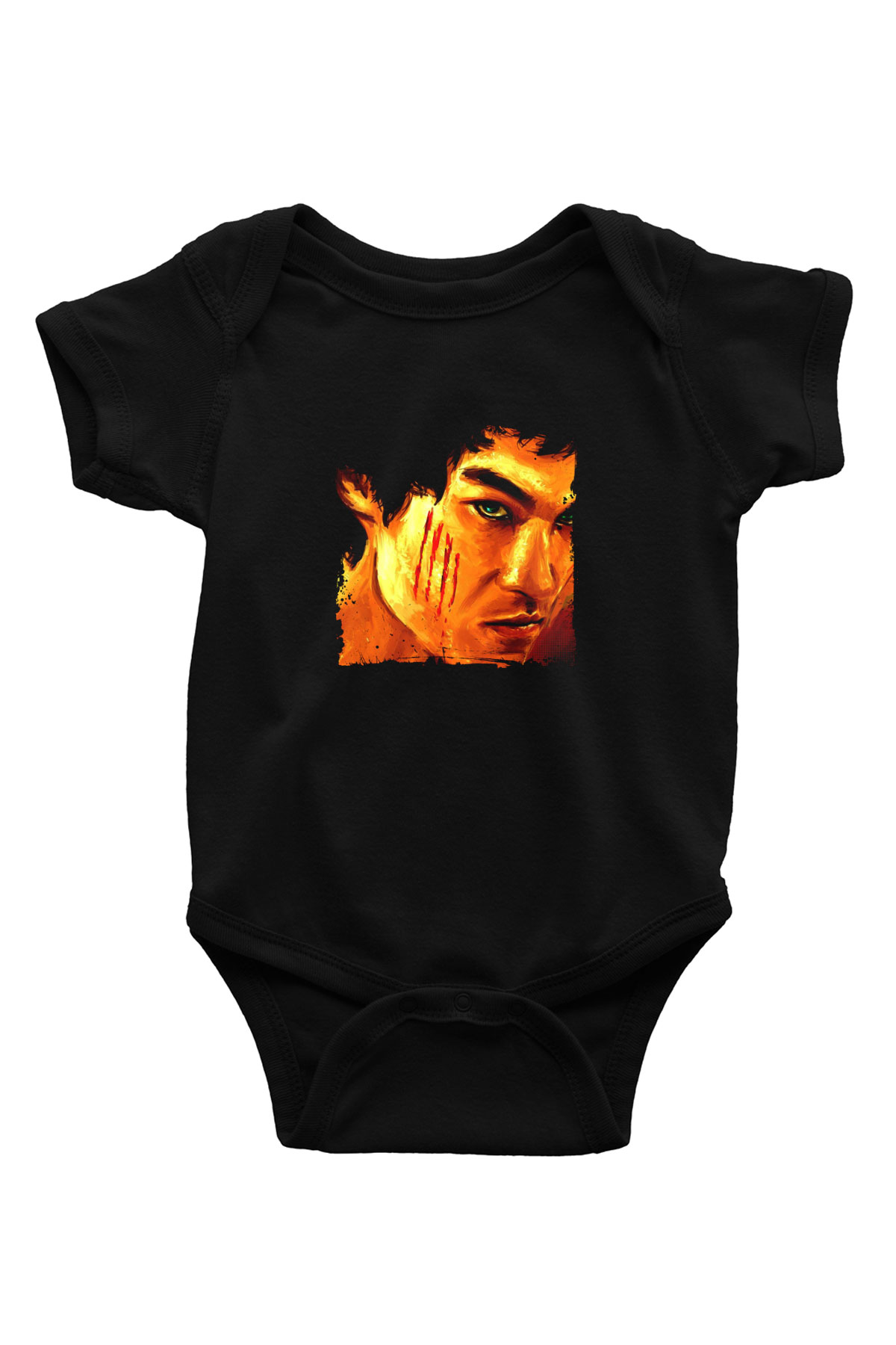 Bruce Lee Baskılı Unisex Siyah Bebek Body - Zıbın