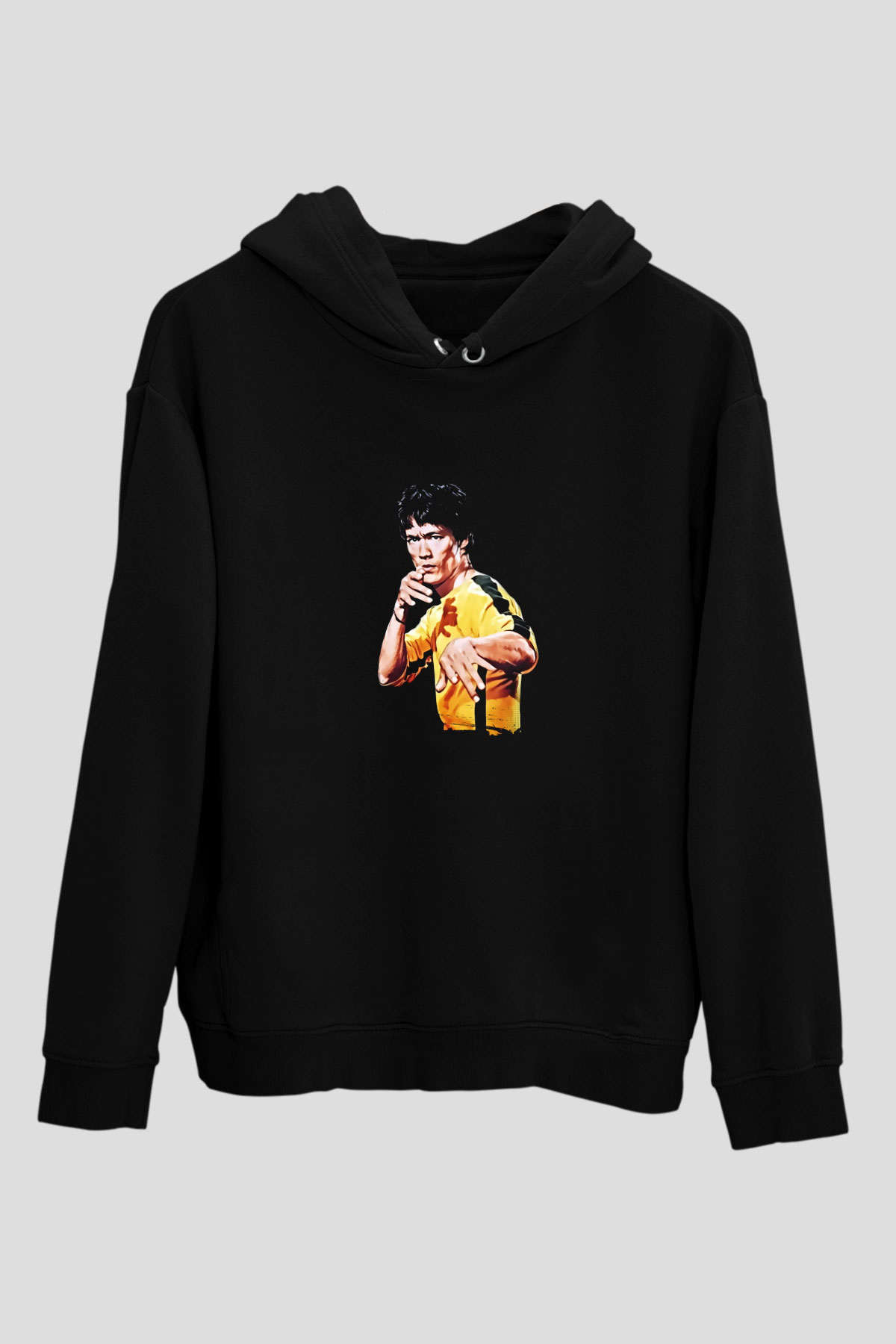 Bruce Lee Baskılı Unisex Siyah Hoodie