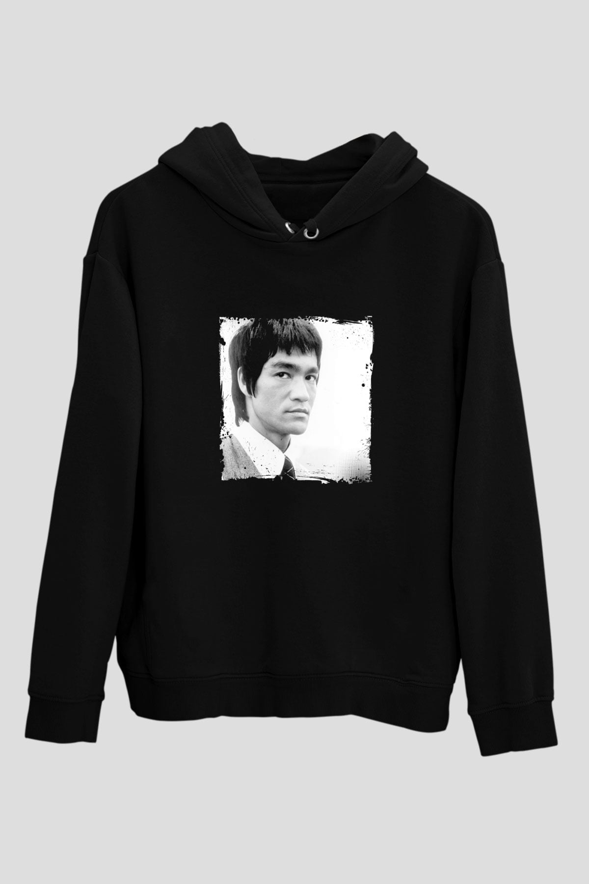 Bruce Lee Baskılı Unisex Siyah Hoodie