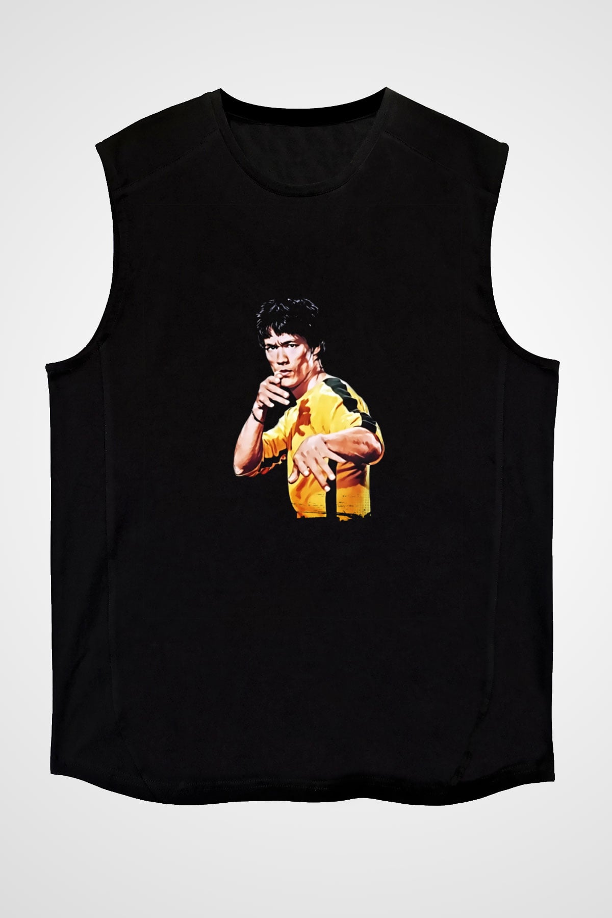 Bruce Lee Baskılı Unisex Siyah Kolsuz Tişört