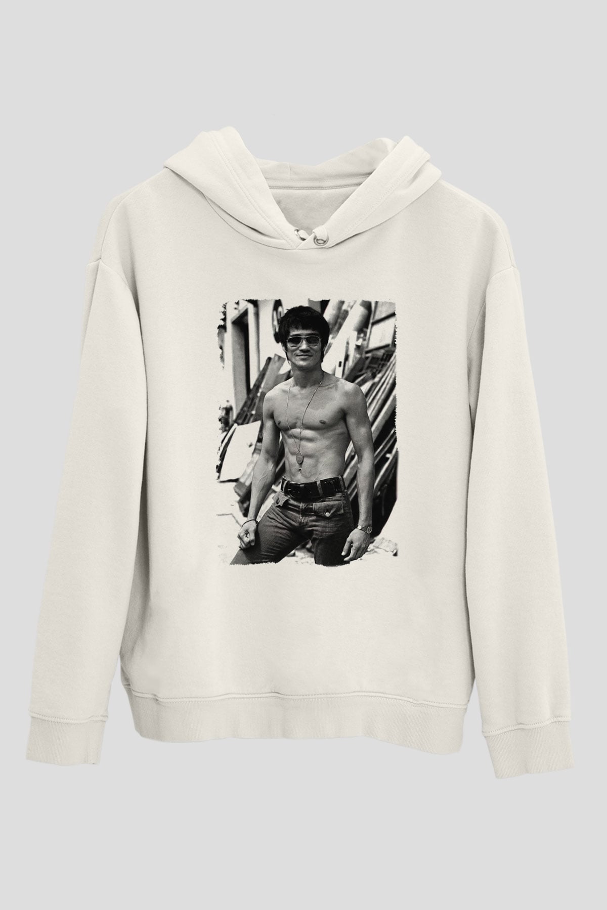 Bruce Lee Beyaz Unisex Kapşonlu Sweatshirt