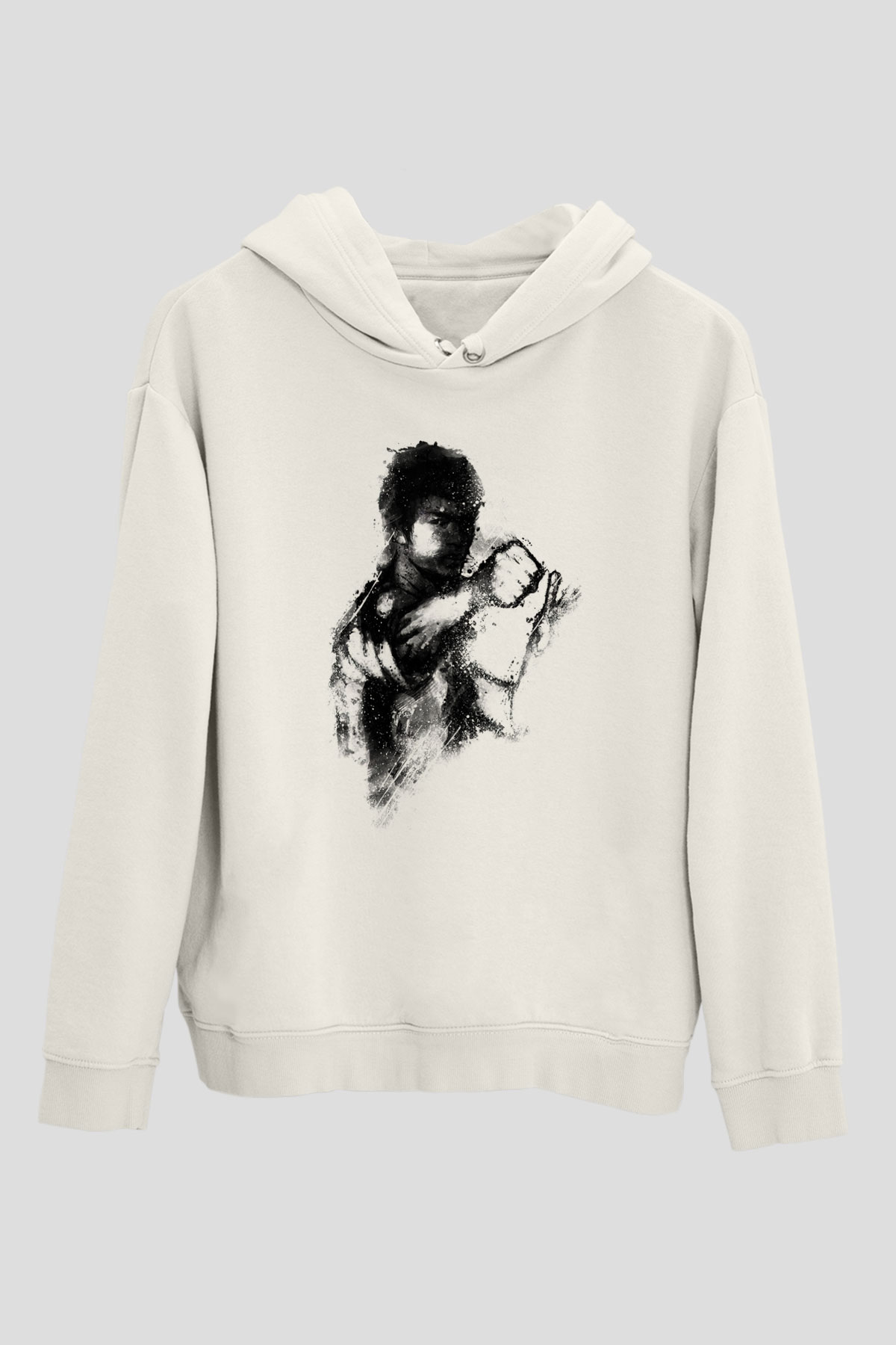 Bruce Lee Beyaz Unisex Kapşonlu Sweatshirt