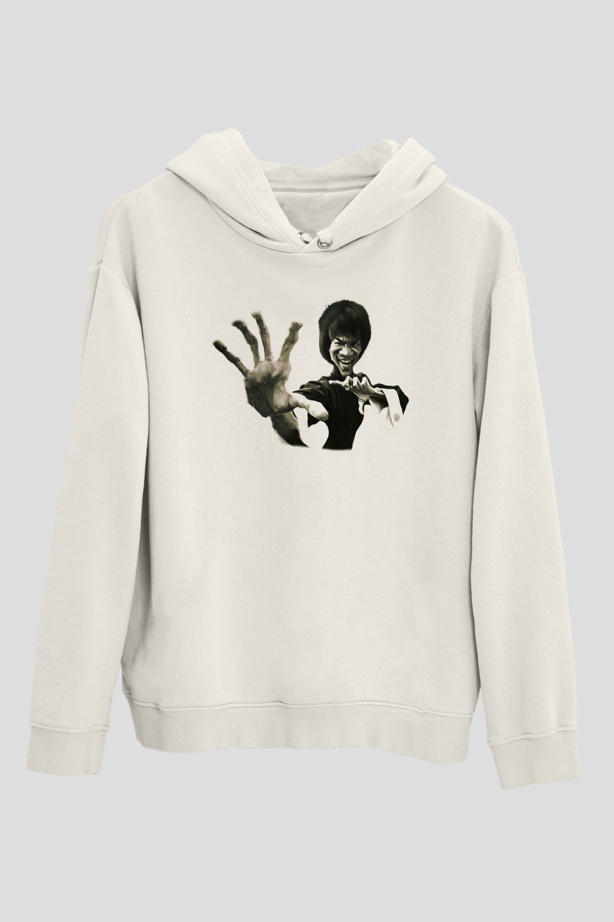 Bruce Lee Beyaz Unisex Kapşonlu Sweatshirt