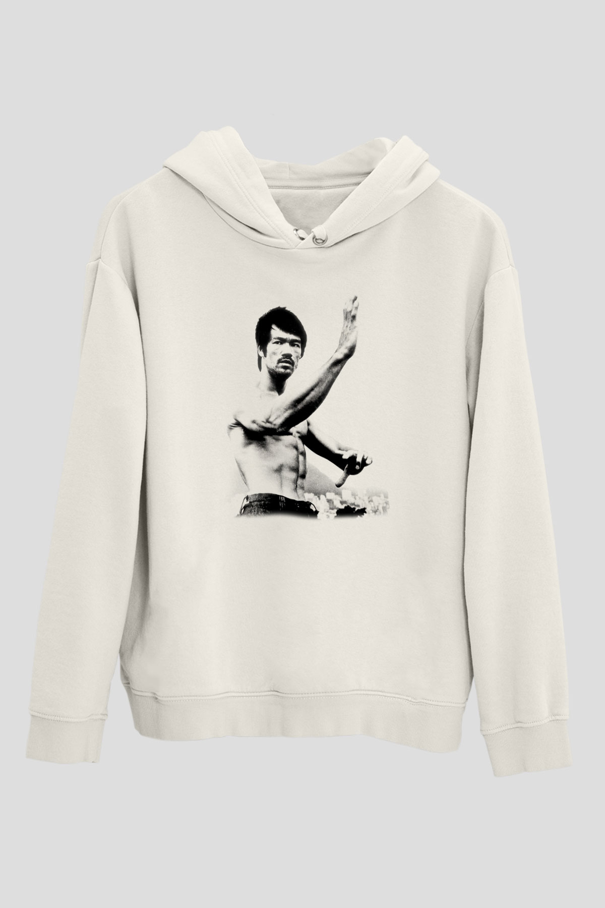 Bruce Lee Beyaz Unisex Kapüşonlu Sweatshirt