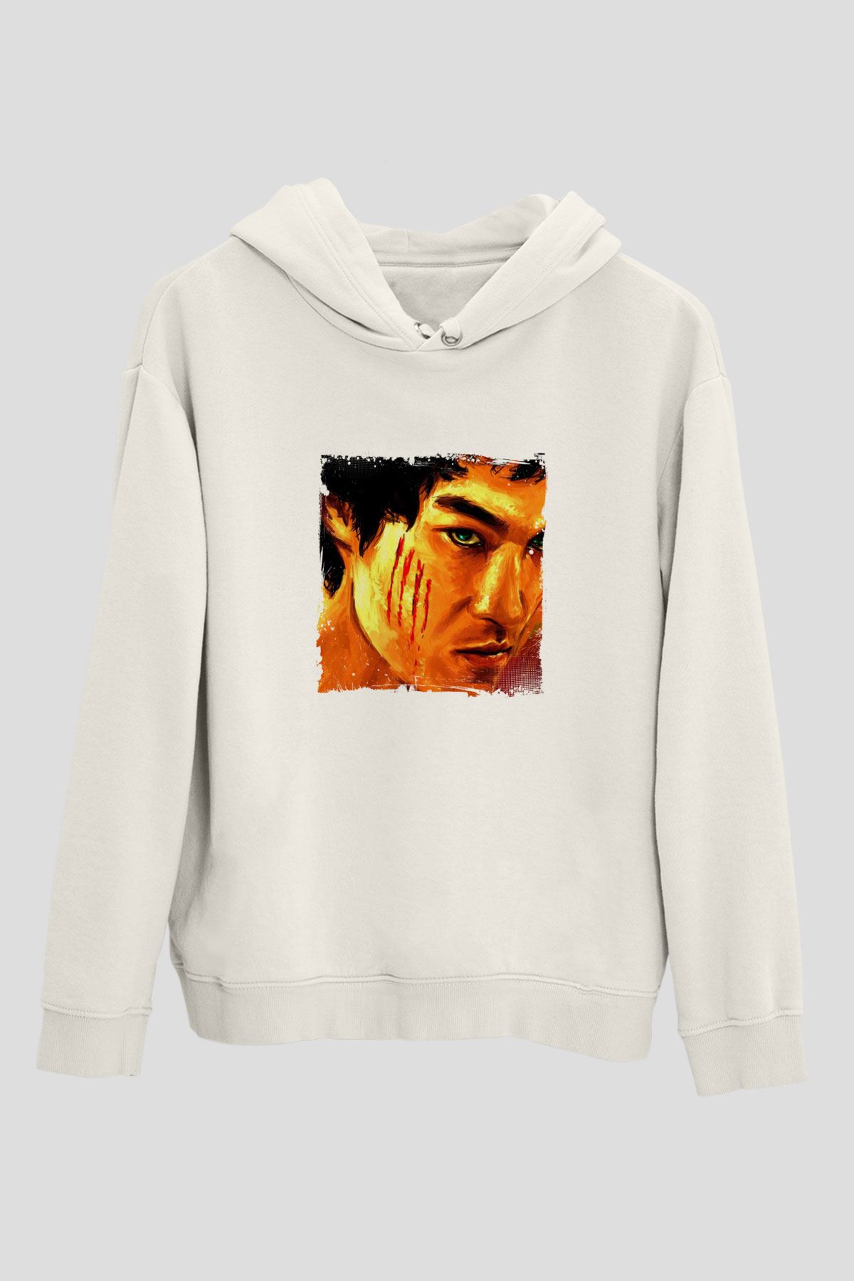 Bruce Lee Unisex Baskılı Beyaz Kapüşonlu Sweatshirt