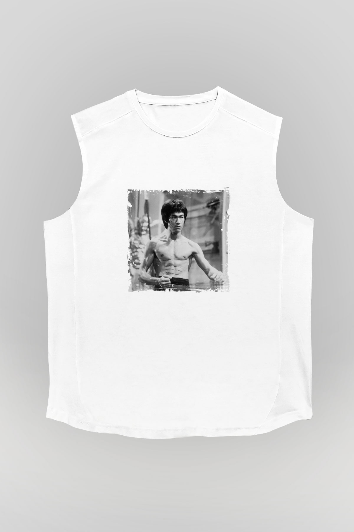 Bruce Lee Unisex Baskılı Beyaz Kolsuz Tişört