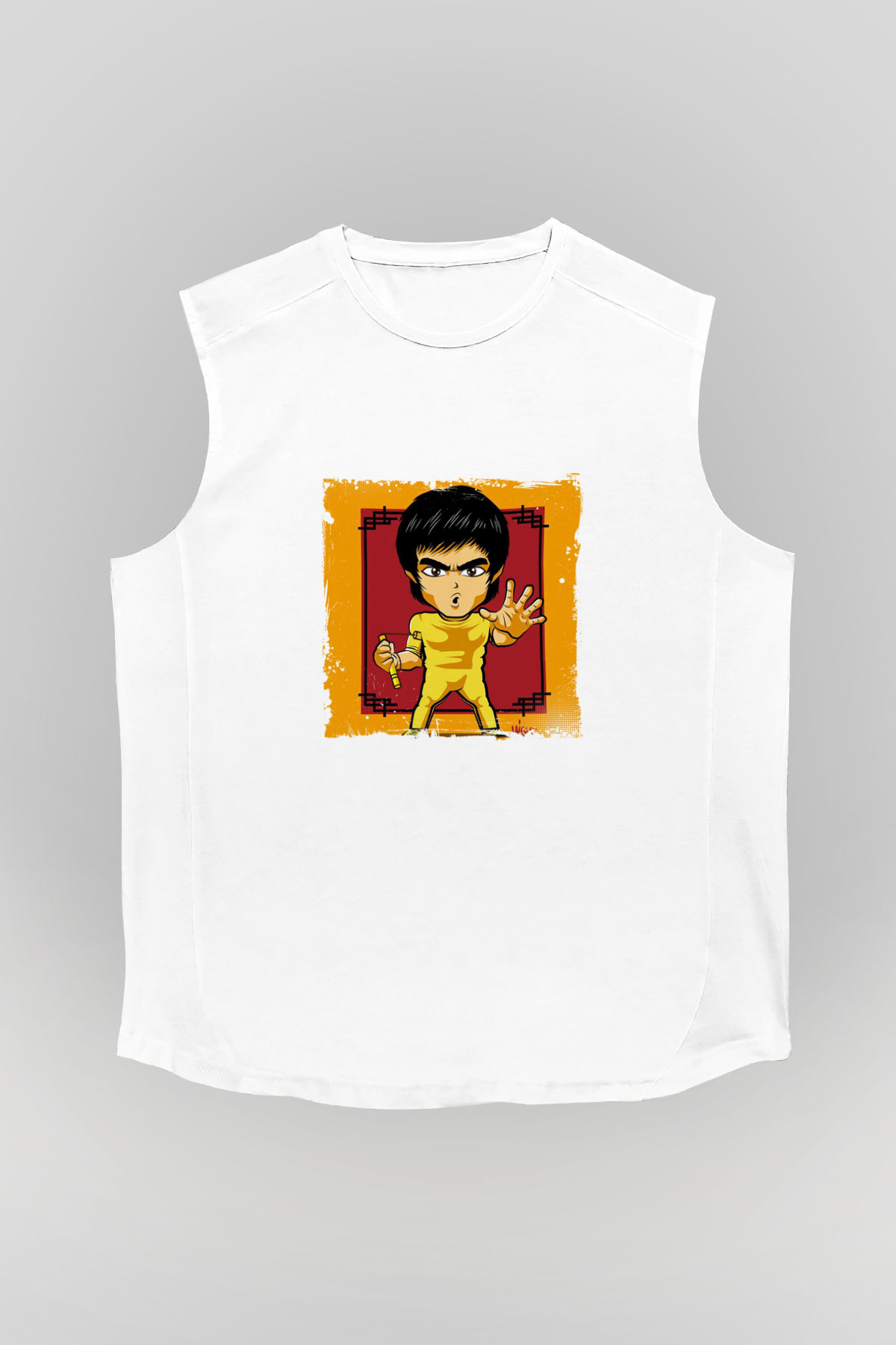 Bruce Lee Unisex Baskılı Beyaz Kolsuz Tişört