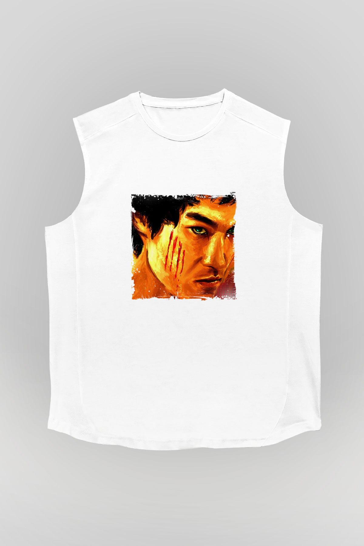 Bruce Lee Unisex Baskılı Beyaz Kolsuz Tişört