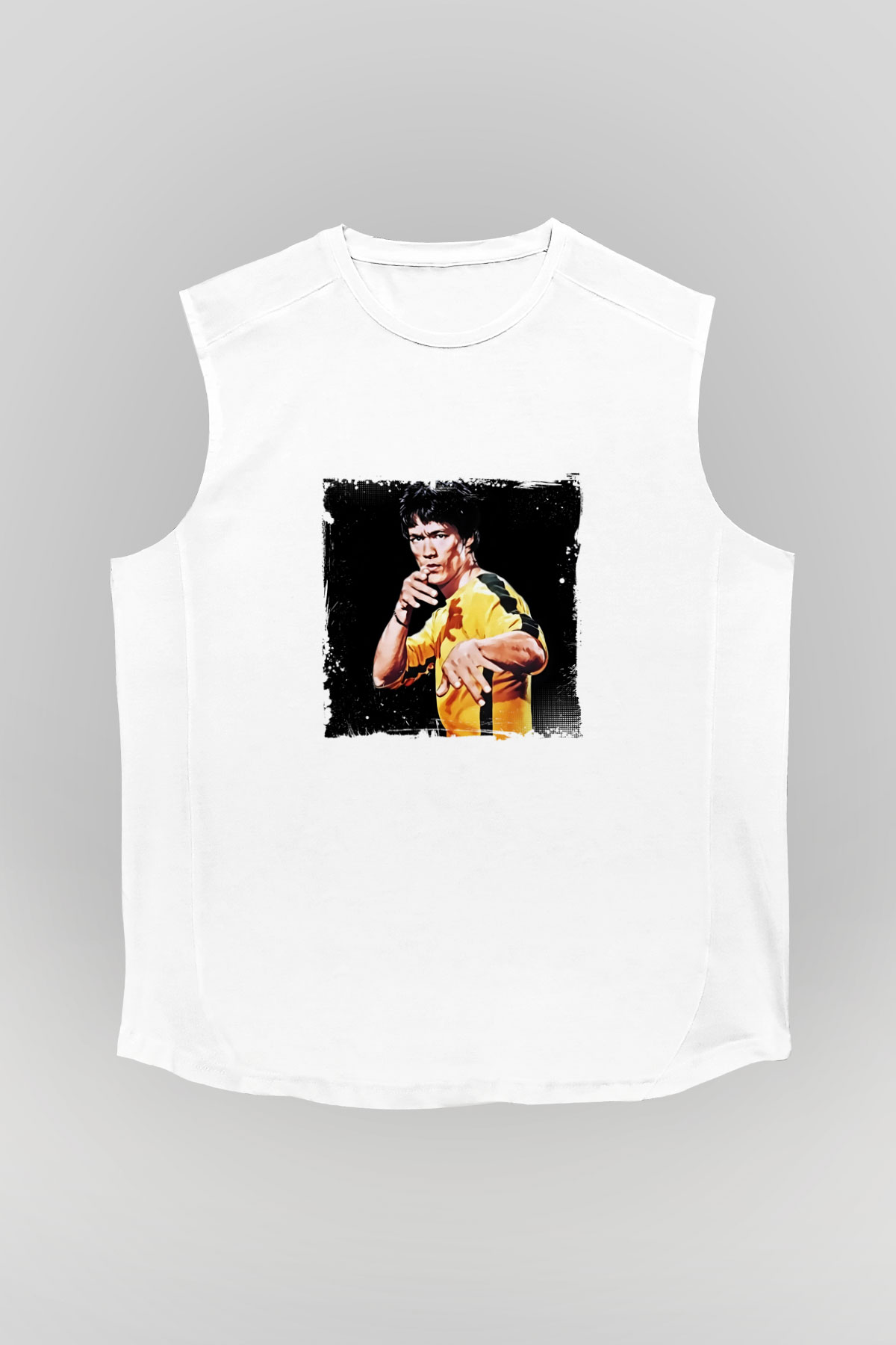 Bruce Lee Unisex Baskılı Beyaz Kolsuz Tişört