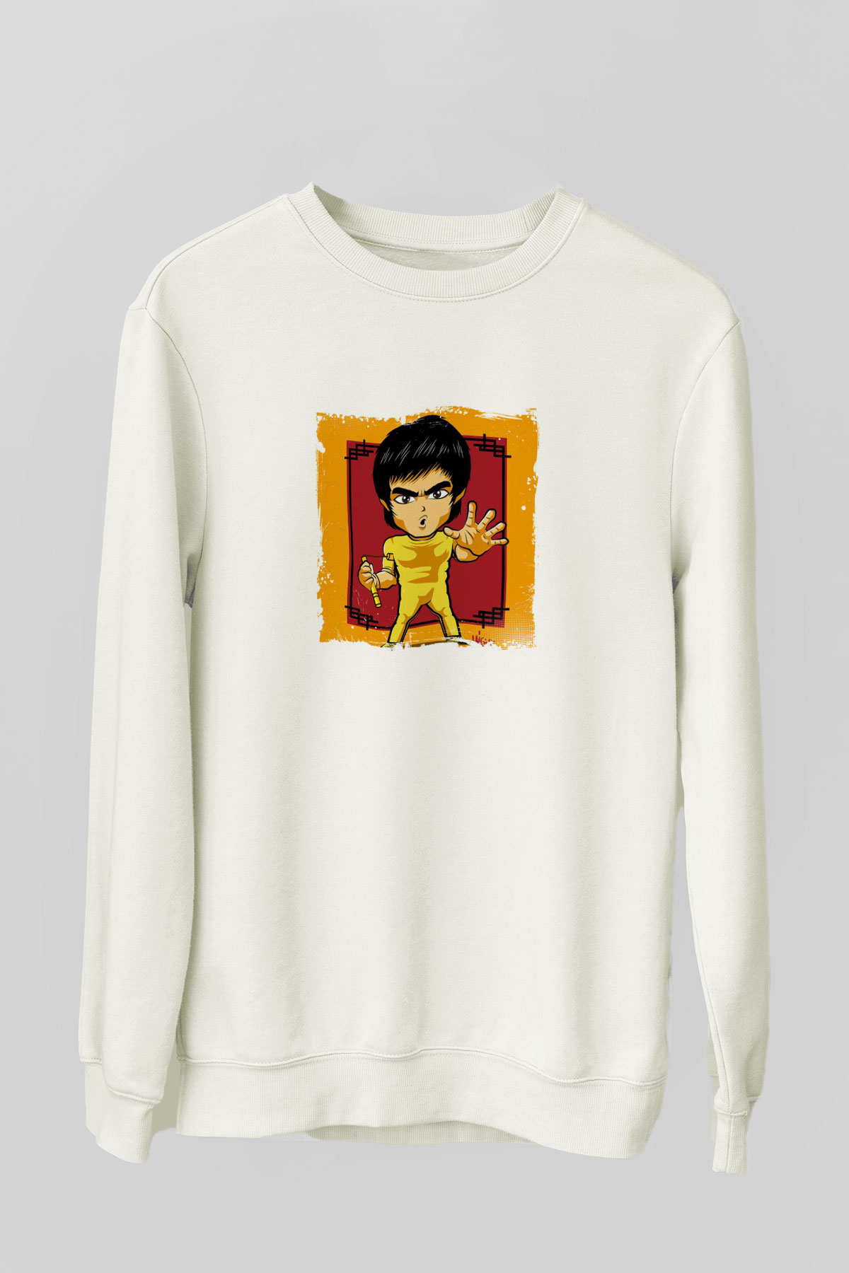 Bruce Lee Unisex Baskılı Beyaz Sweatshirt