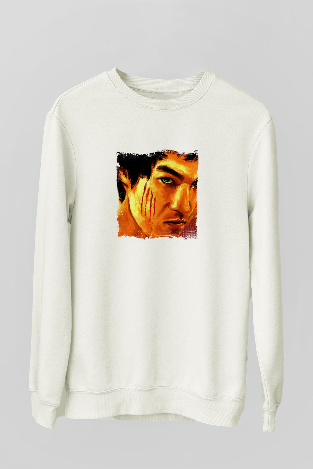 Bruce Lee Unisex Baskılı Beyaz Sweatshirt