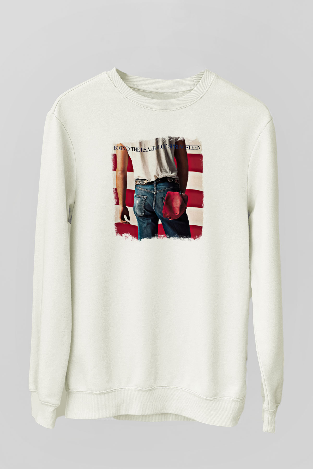 Bruce Springsteen Baskılı Unisex Beyaz Sweatshirt