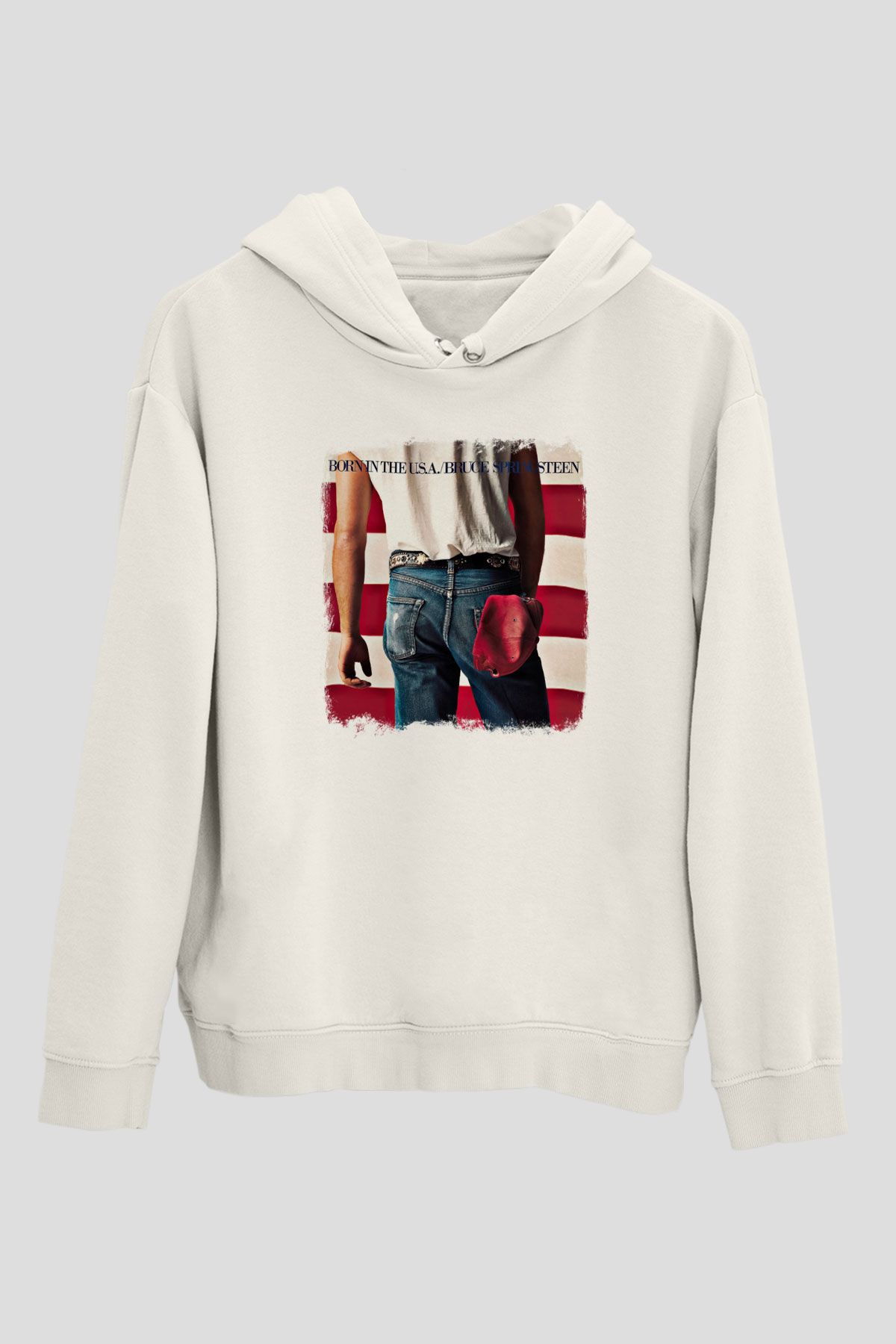 Bruce Springsteen Baskılı Unisex Beyaz Hoodie