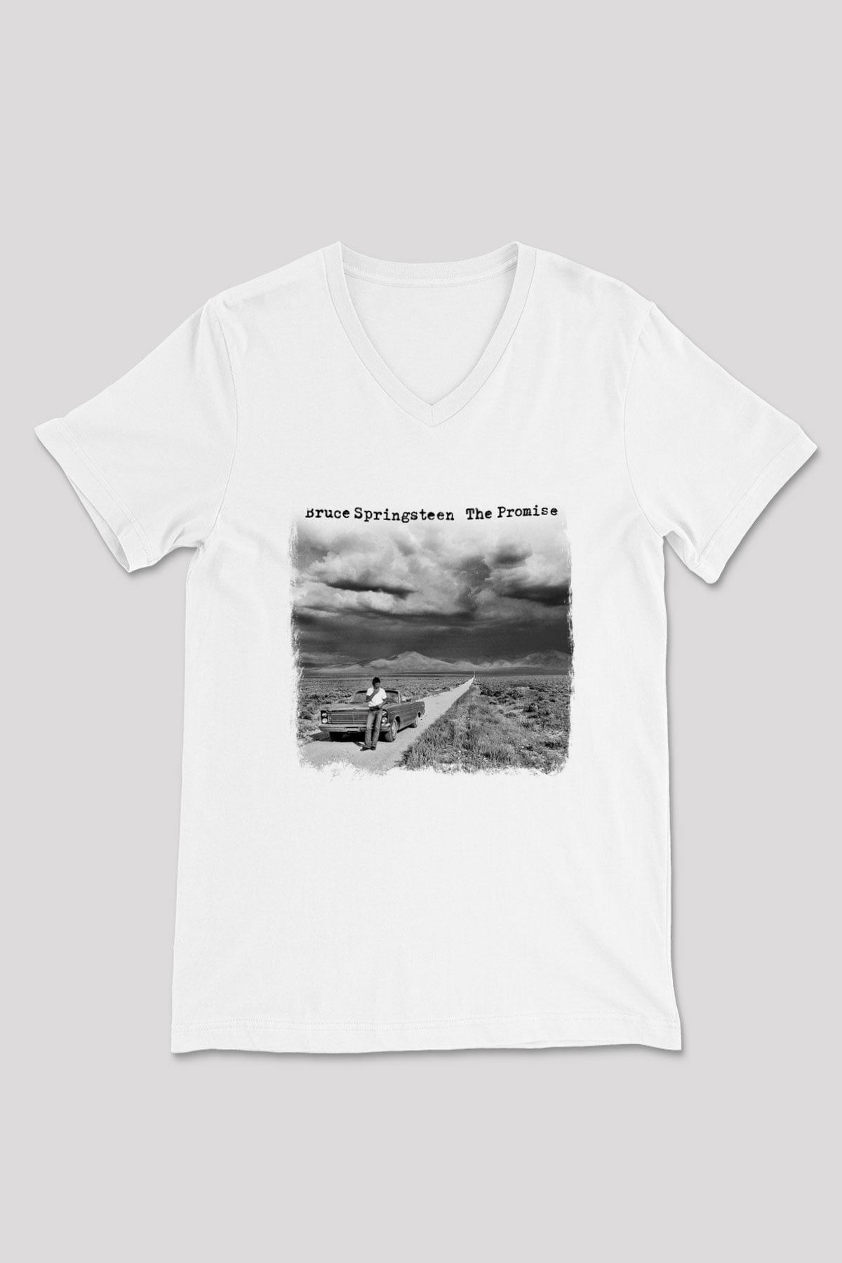 Bruce Springsteen Baskılı Unisex Beyaz V Yaka Tişört