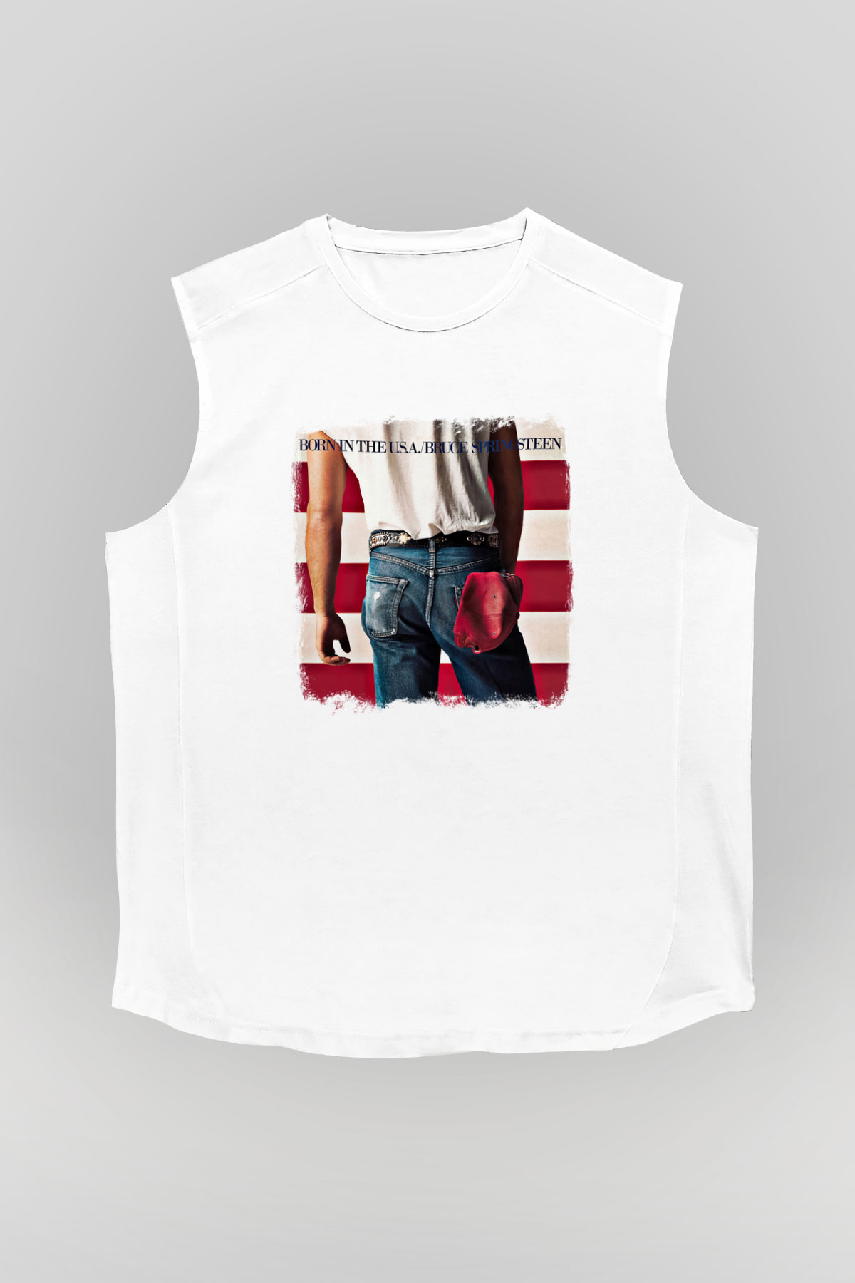 Bruce Springsteen Baskılı Unisex Beyaz Kolsuz Tişört
