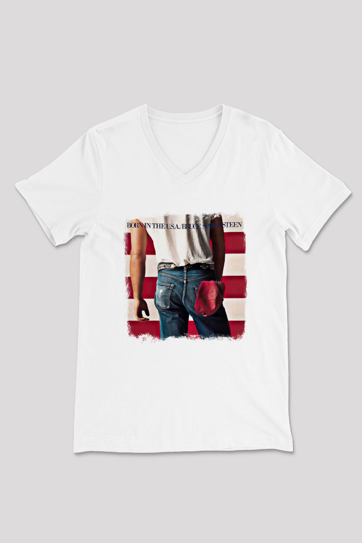 Bruce Springsteen Baskılı Unisex Beyaz V Yaka Tişört