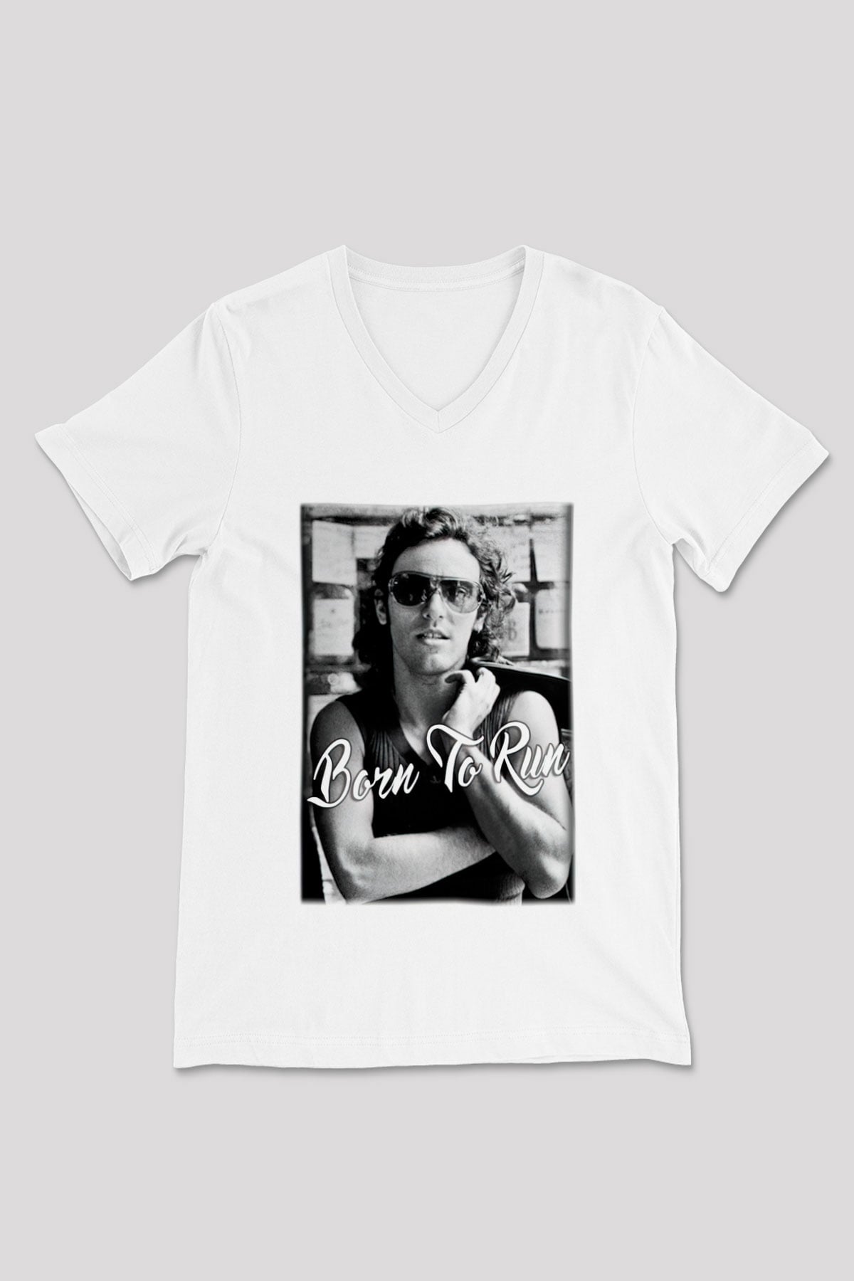 Bruce Springsteen Beyaz Unisex V Yaka Tişört T-Shirt