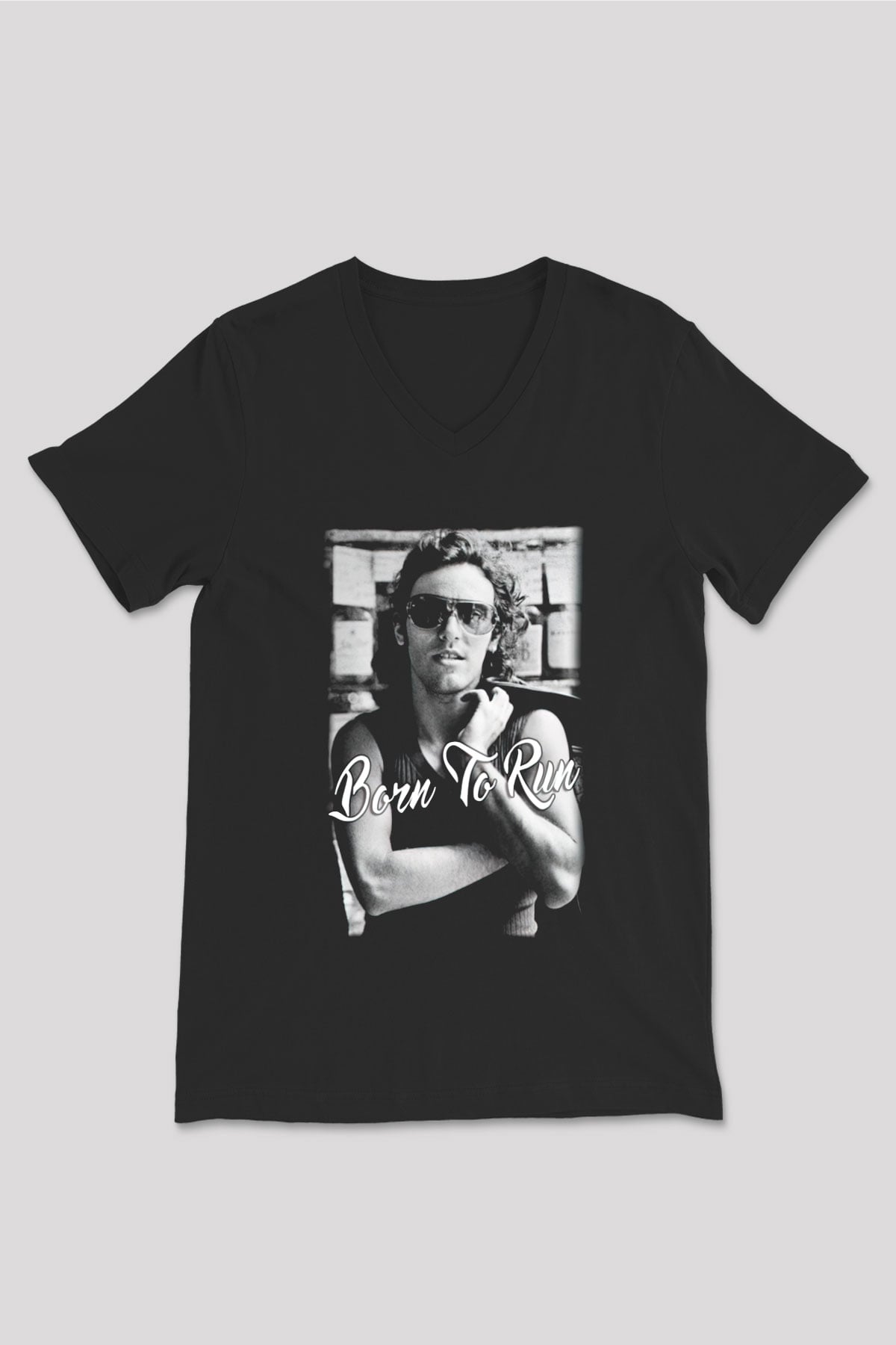 Bruce Springsteen Siyah Unisex V Yaka Tişört T-Shirt
