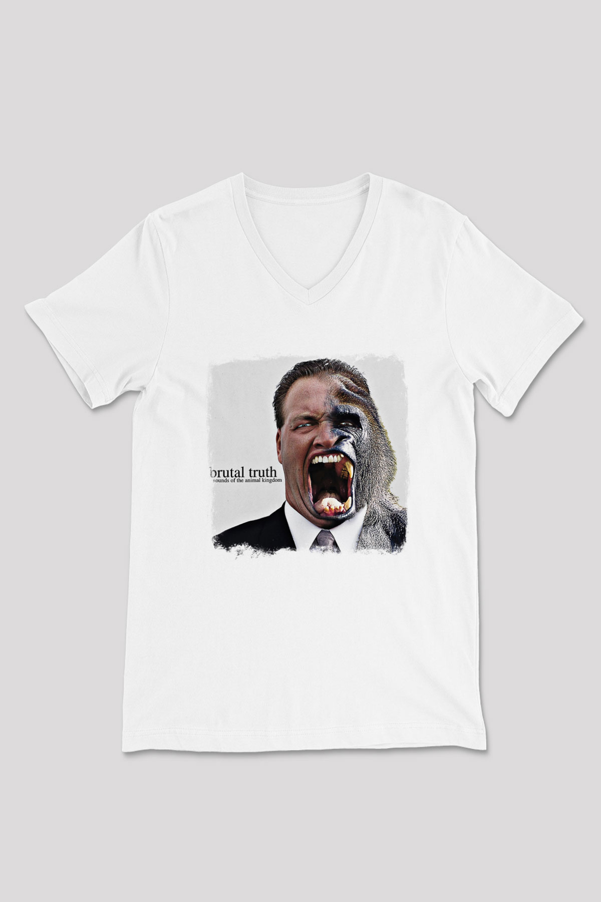 Brutal Truth Baskılı Unisex Beyaz V Yaka Tişört
