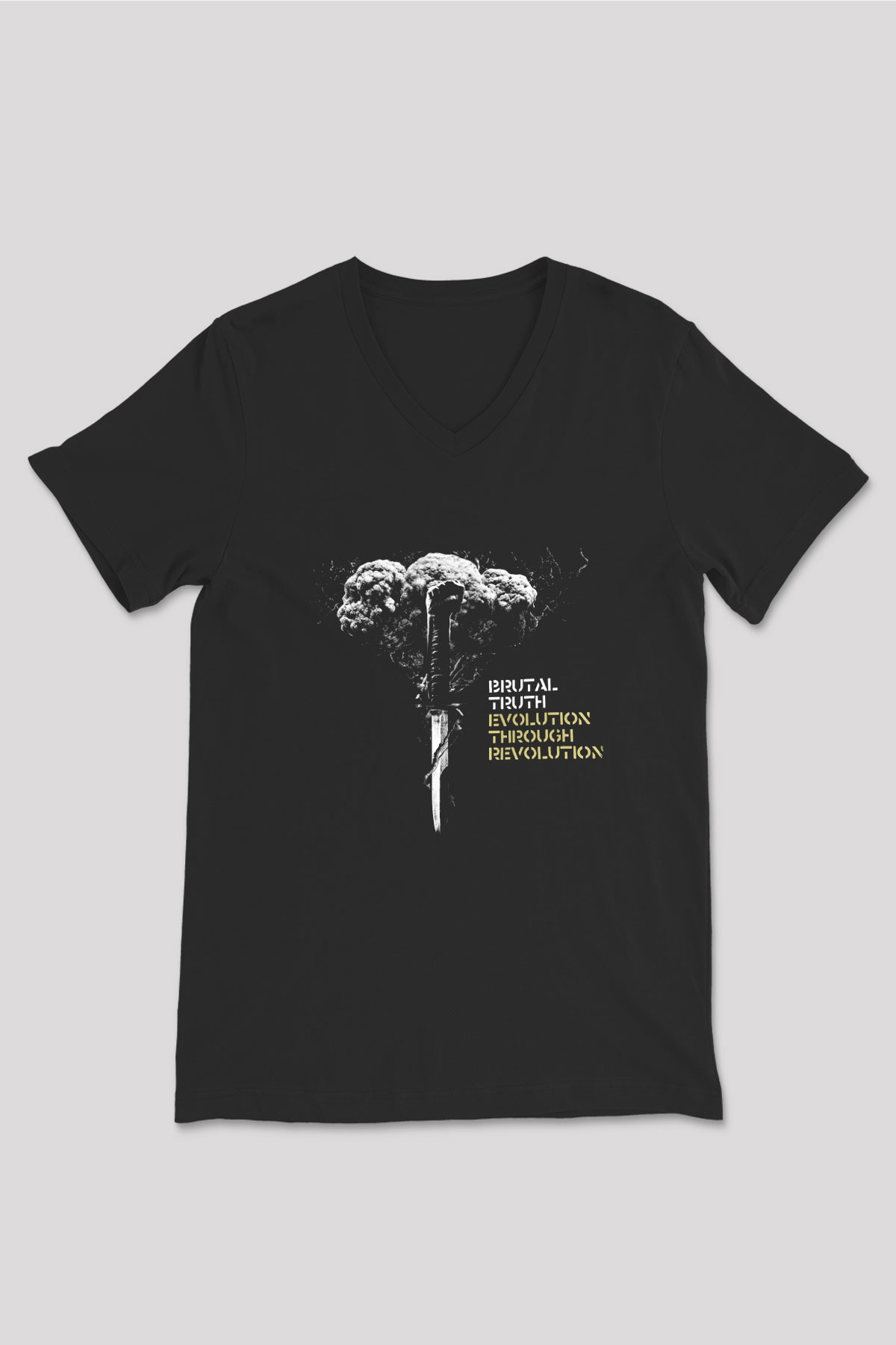Brutal Truth Baskılı Unisex Siyah V Yaka Tişört