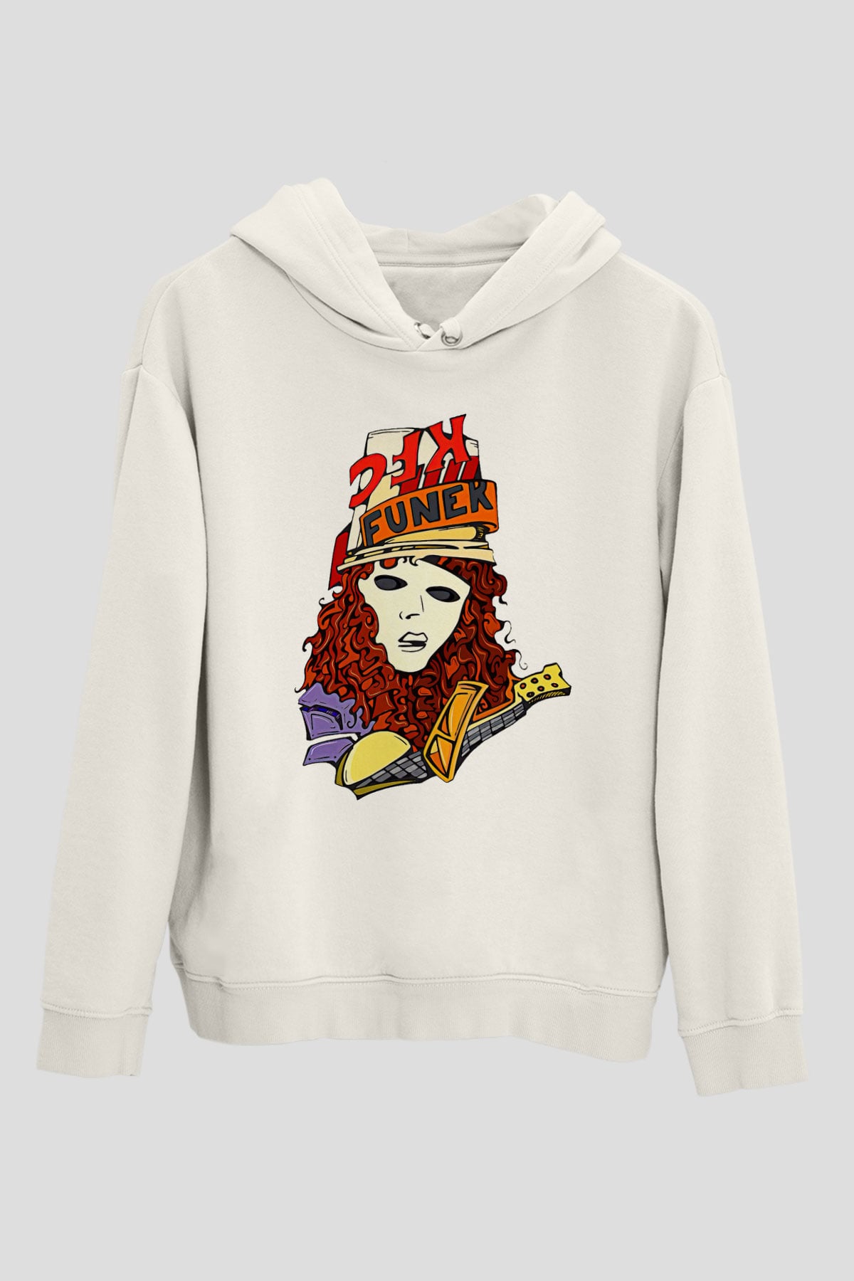 Buckethead Baskılı Beyaz Unisex Kapüşonlu Sweatshirt