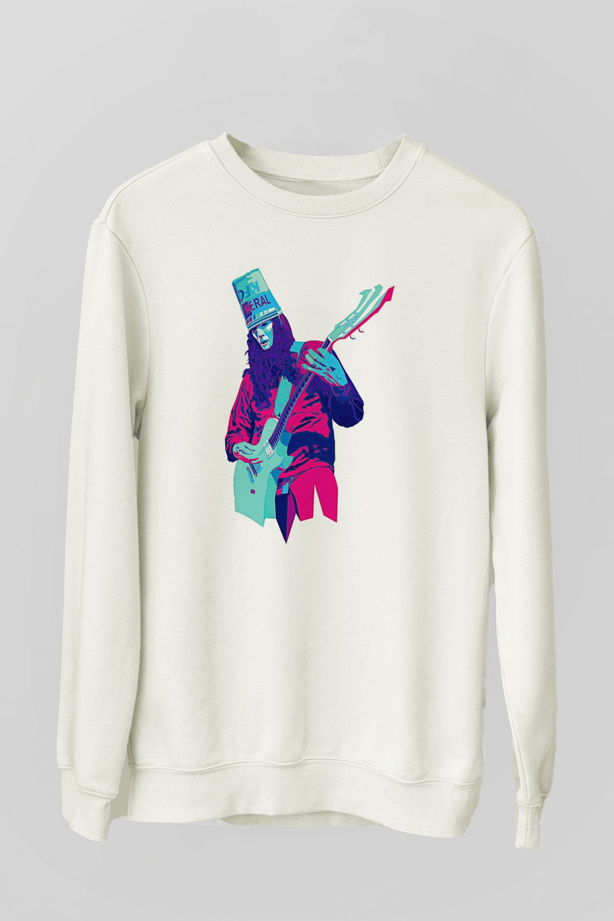 Buckethead Baskılı Beyaz Unisex Sweatshirt