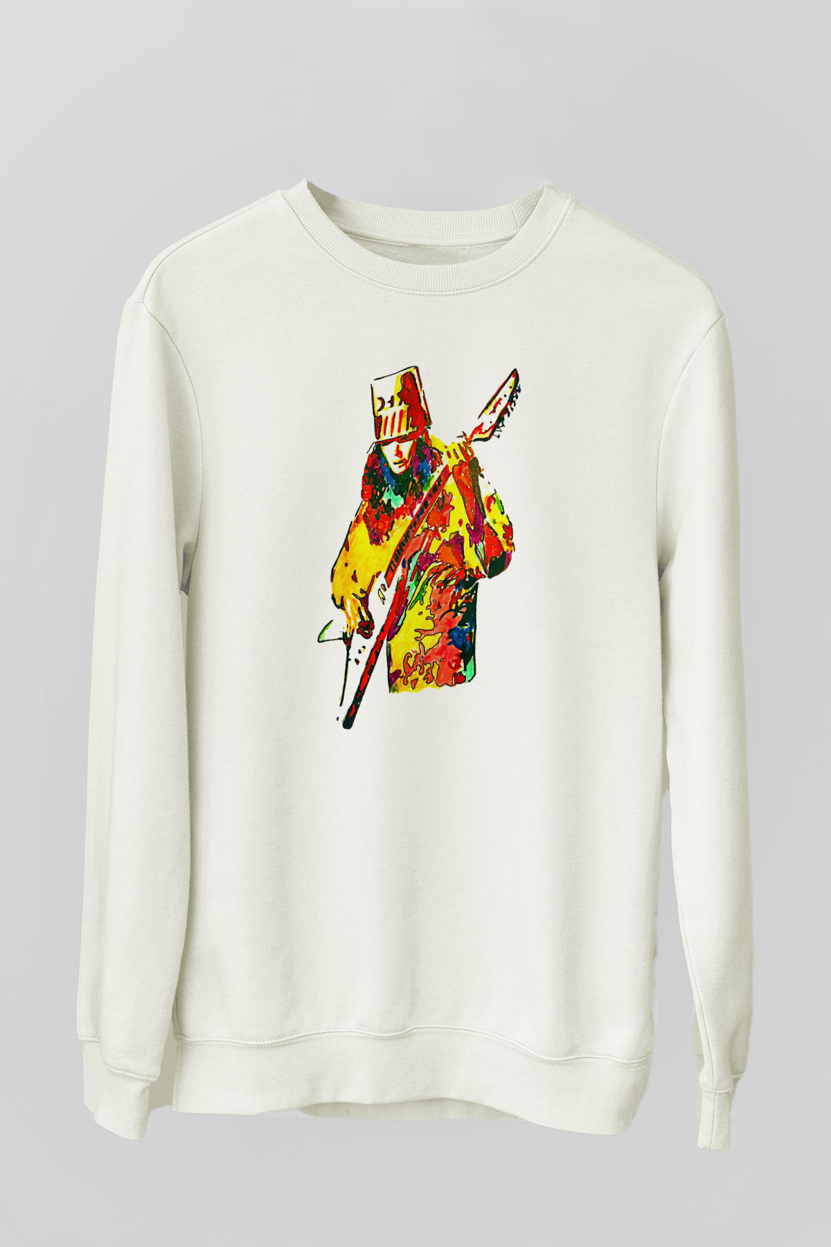 Buckethead Baskılı Beyaz Unisex Sweatshirt