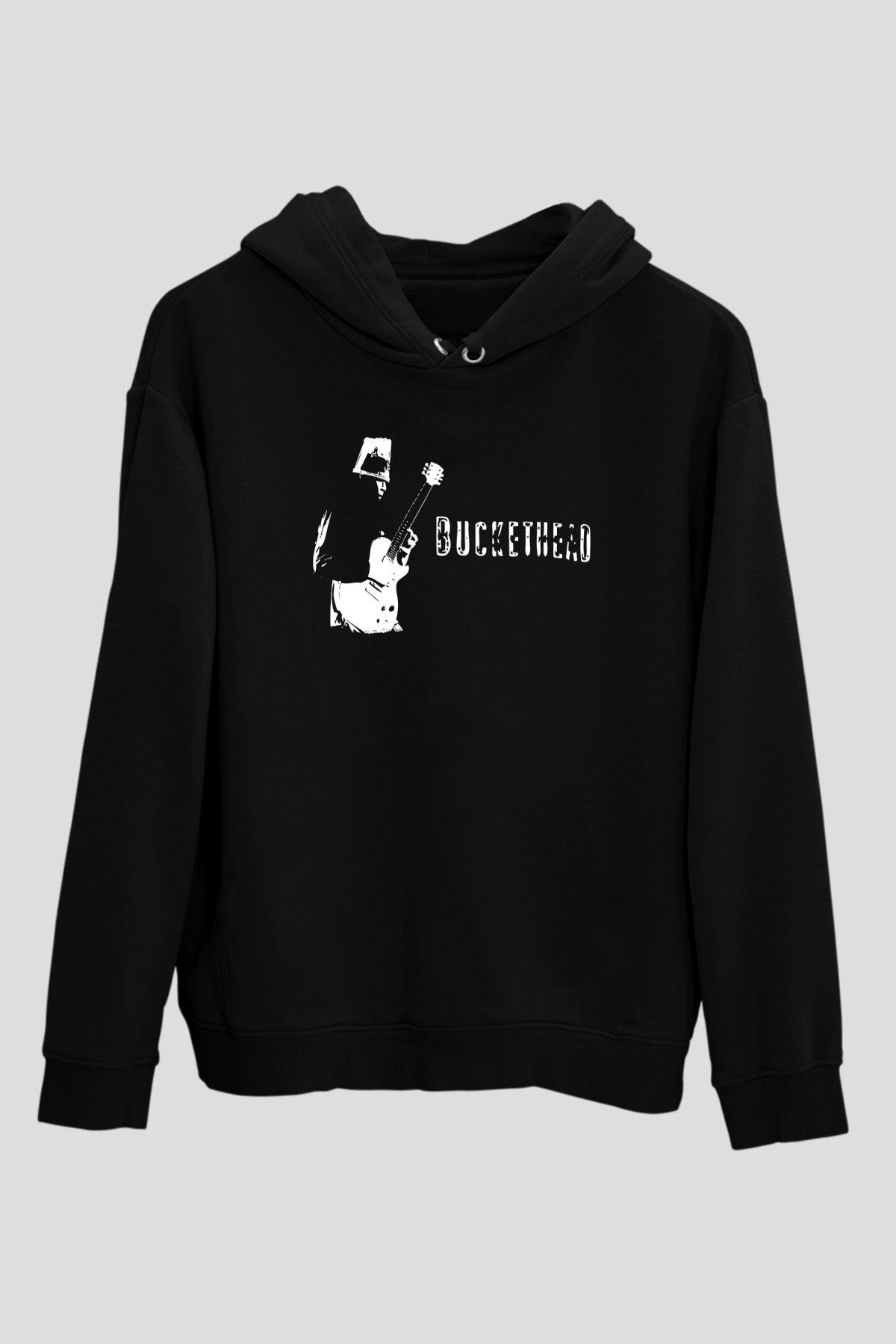 Buckethead Baskılı Unisex Siyah Kapüşonlu Sweatshirt