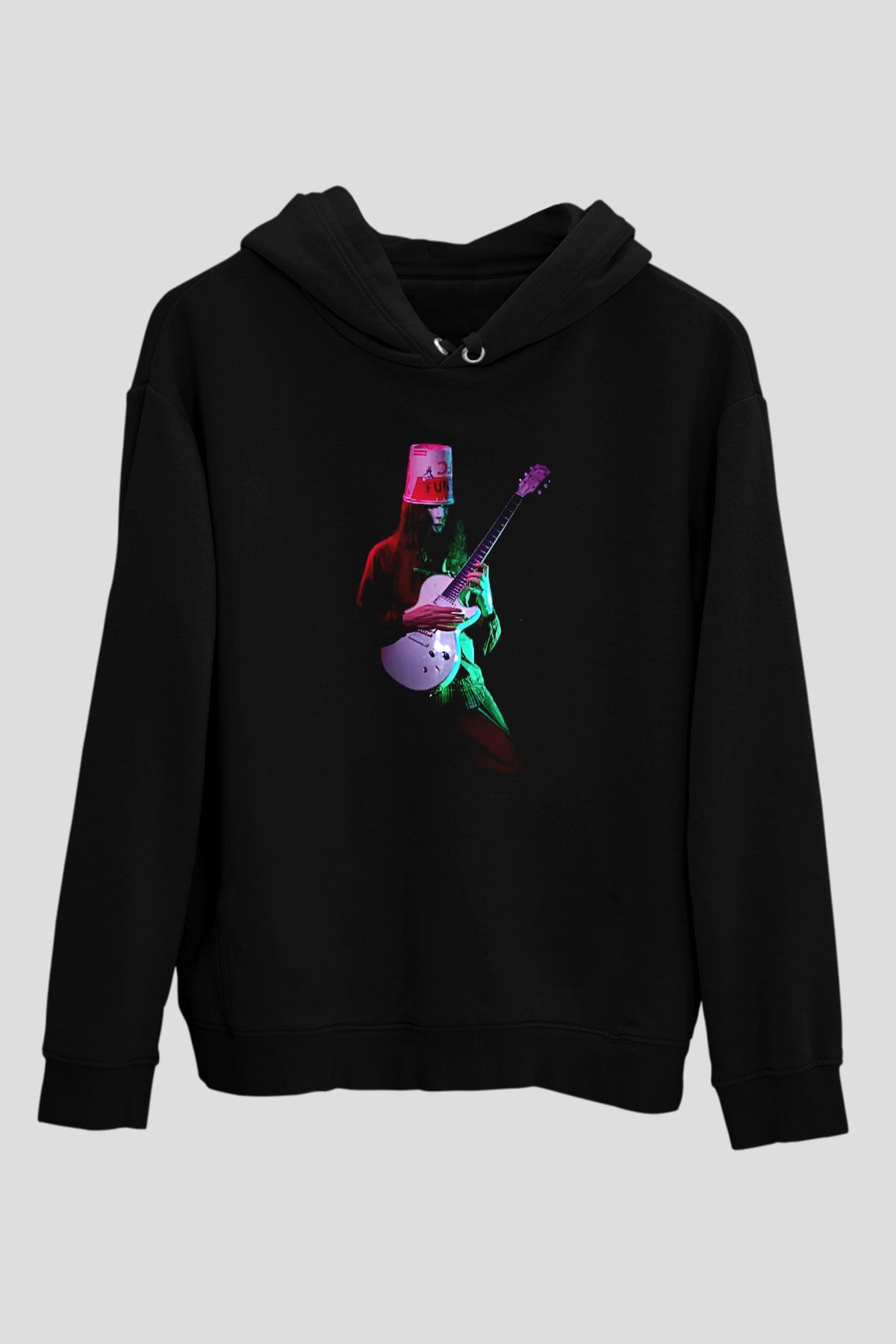 Buckethead Baskılı Unisex Siyah Kapüşonlu Sweatshirt