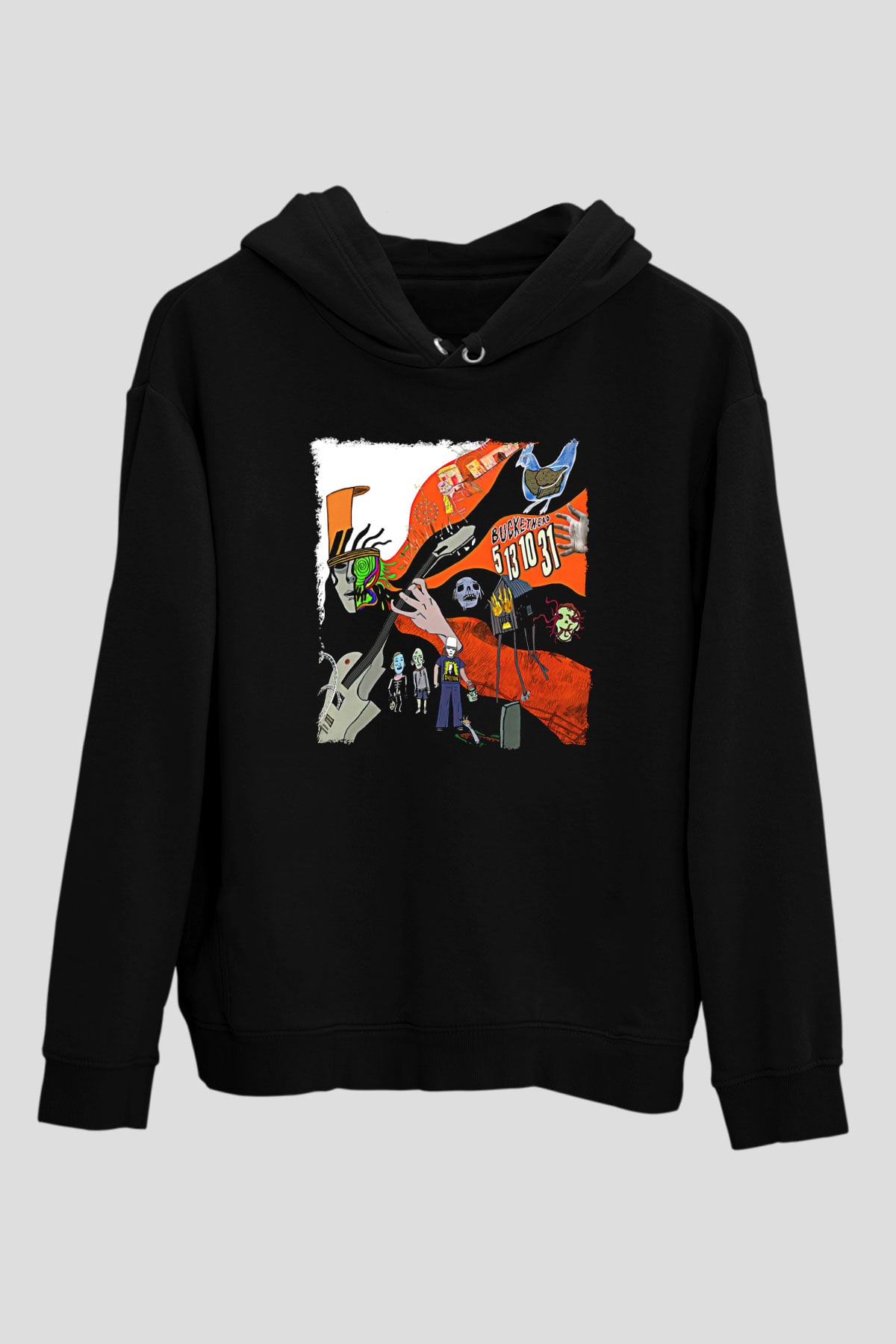 Buckethead Baskılı Unisex Siyah Kapüşonlu Sweatshirt