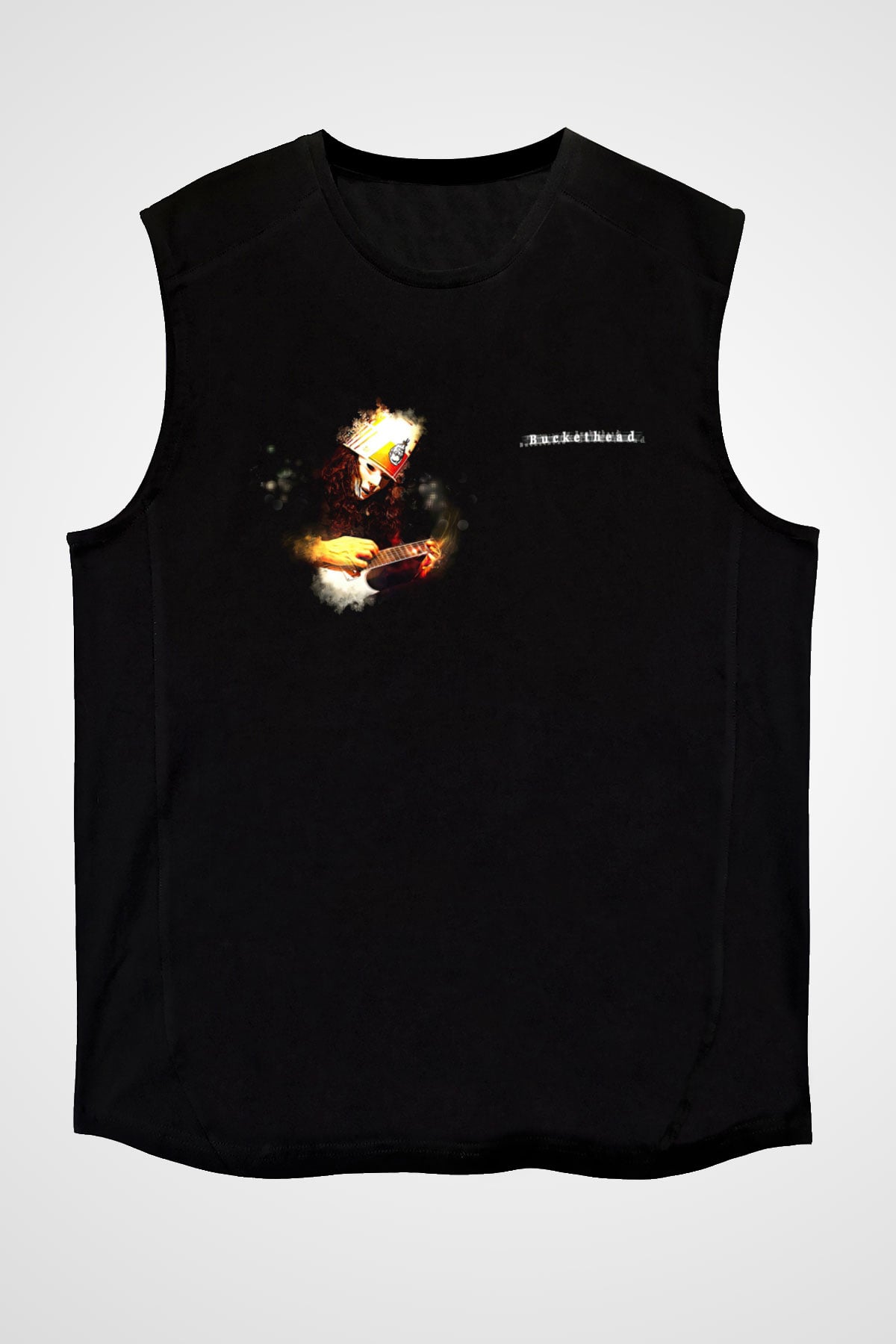 Buckethead Baskılı Unisex Siyah Kolsuz Tişört - Tshirt