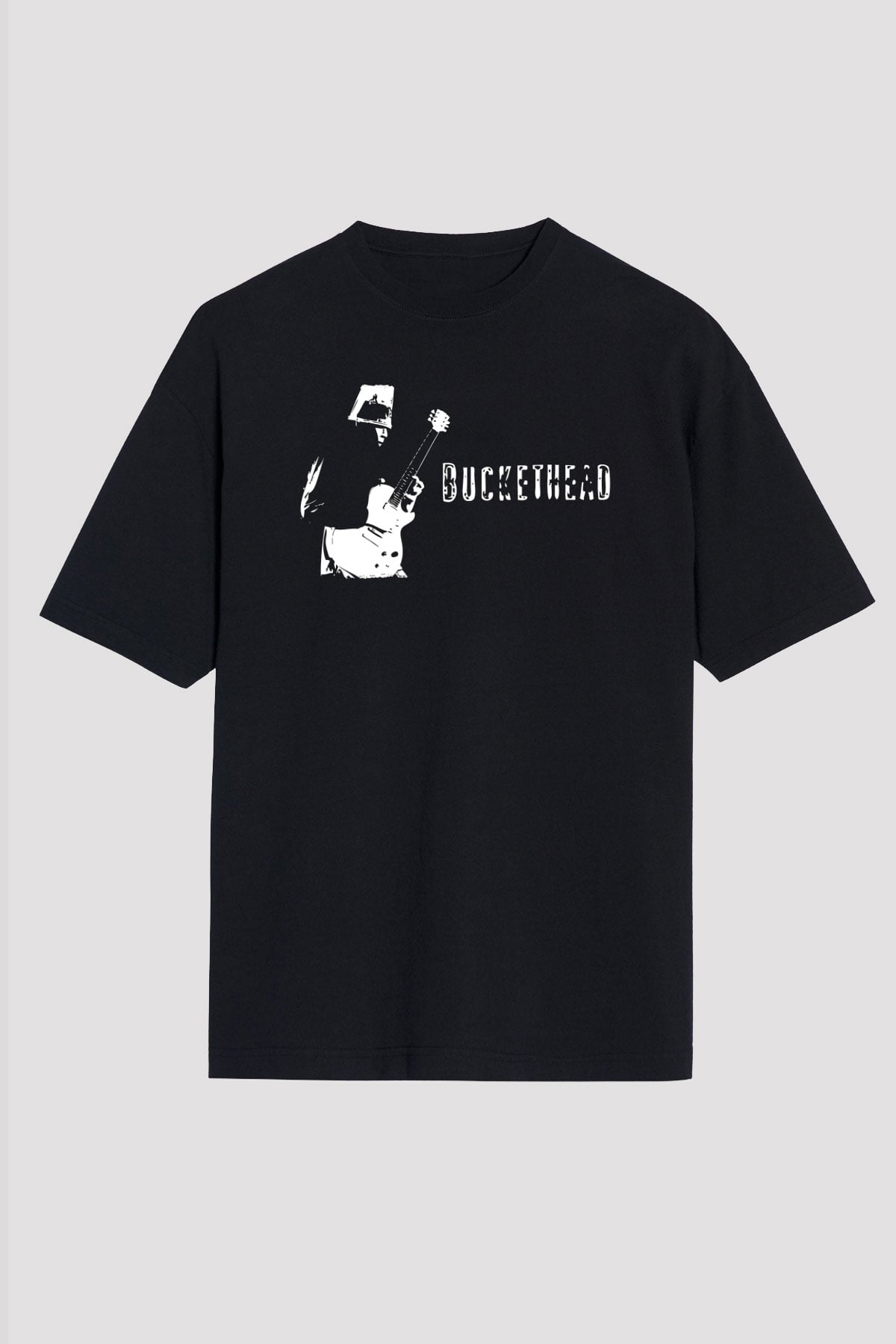 Buckethead Baskılı Unisex Siyah Oversize Tişört - Tshirt